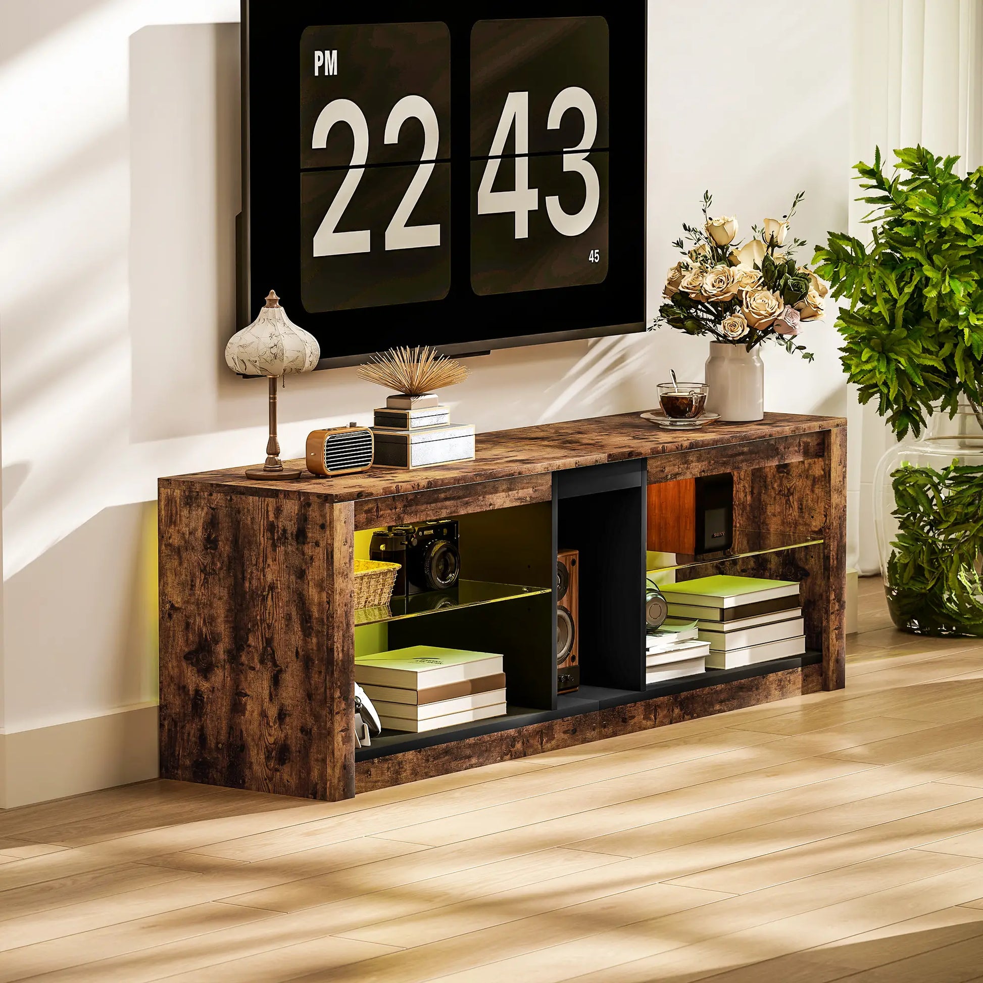 Mueble TV 140 cm Marrón Rústico con LED image 2