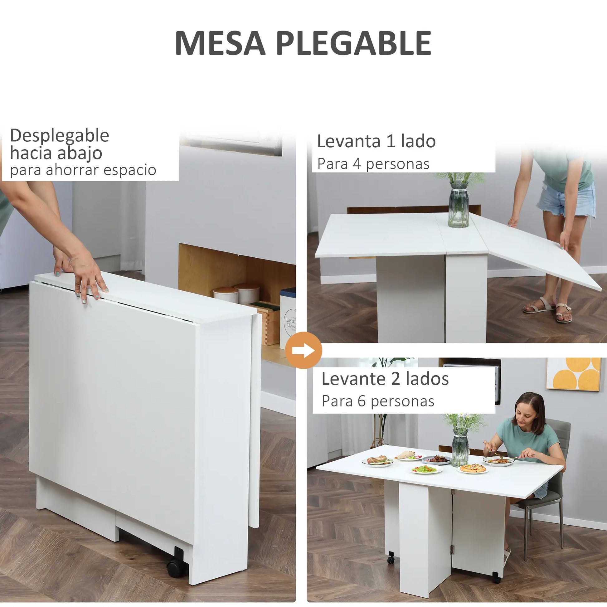 MESA DE COCINA PLEGABLE CON RUEDAS Y ALAS ABATIBLES 140 CM image 6