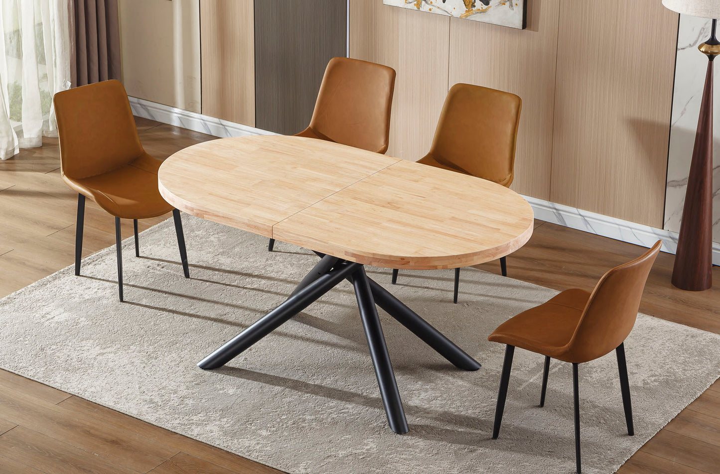 🍽️ Mesa de Comedor Extensible Senda Oval – Roble Nordish o Honey con Patas Metálicas Negras (160-200-240 cm)
