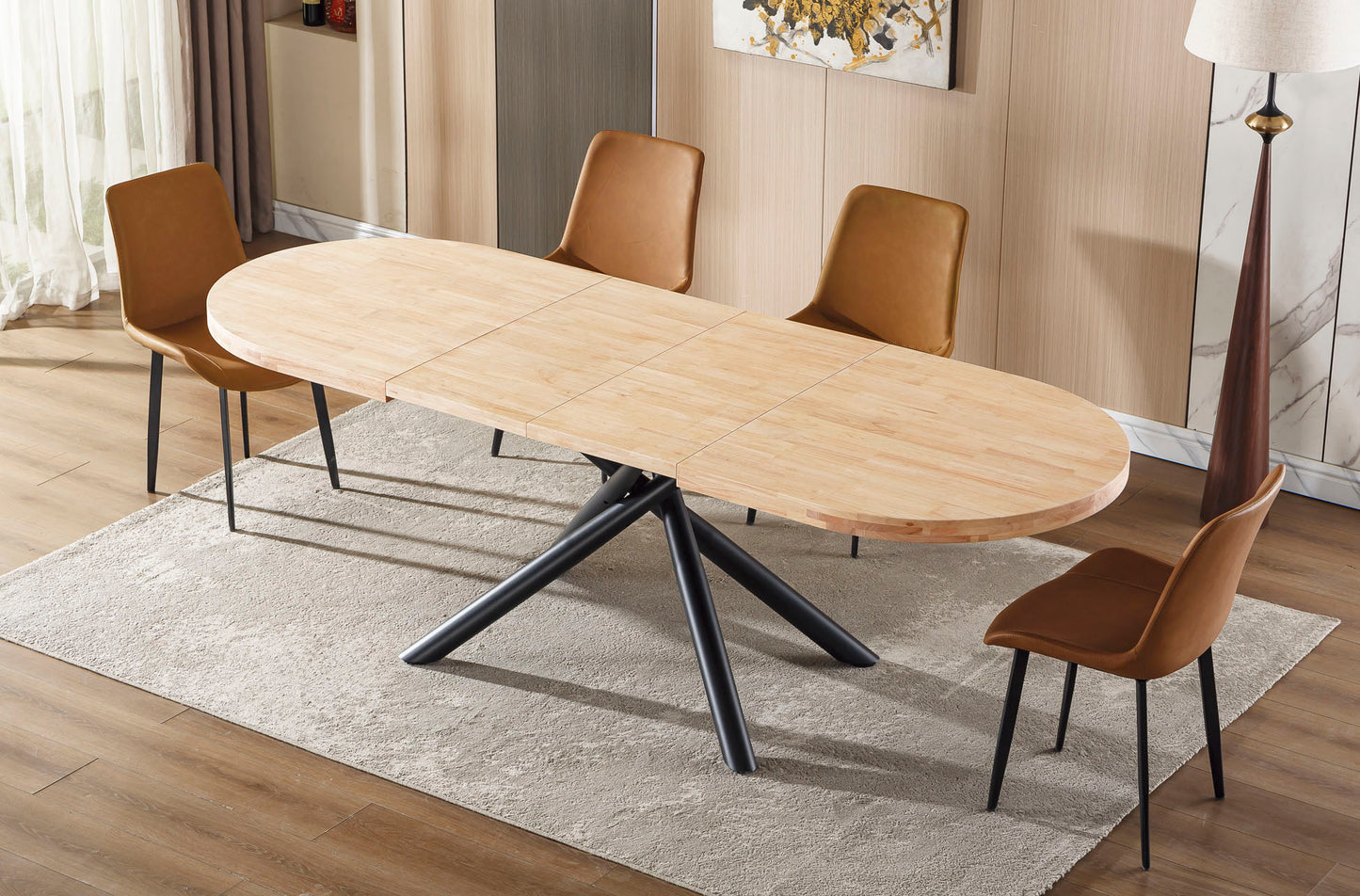 🍽️ Mesa de Comedor Extensible Senda Oval – Roble Nordish o Honey con Patas Metálicas Negras (160-200-240 cm)
