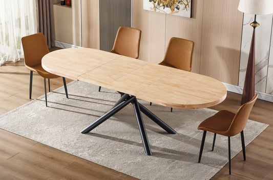🍽️ Mesa de Comedor Extensible Senda Oval – Roble Nordish o Honey con Patas Metálicas Negras (160-200-240 cm)