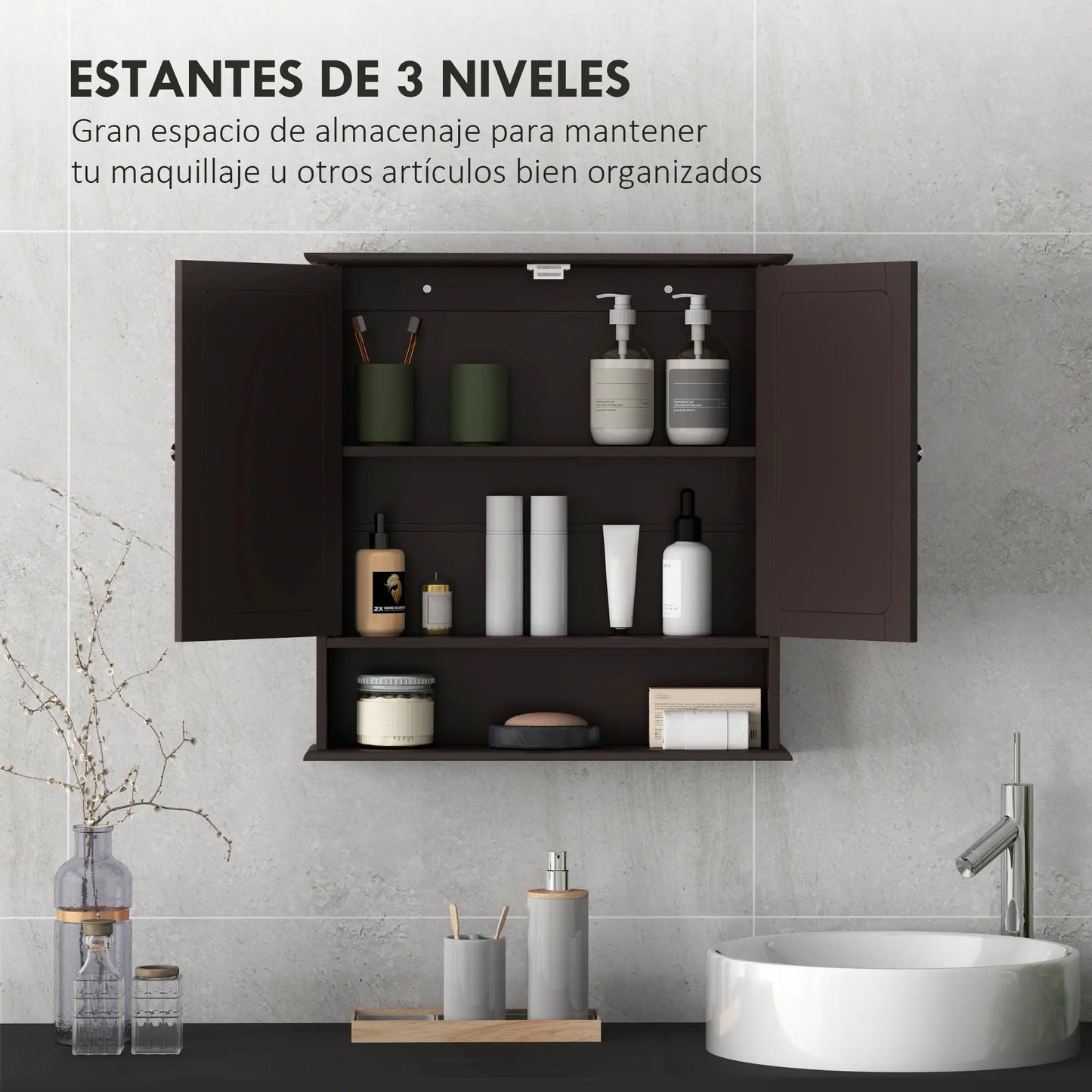 ARMARIO DE BAÑO VALMORA DARK CON ESPEJO Y ESTANTE AJUSTABLE image 8