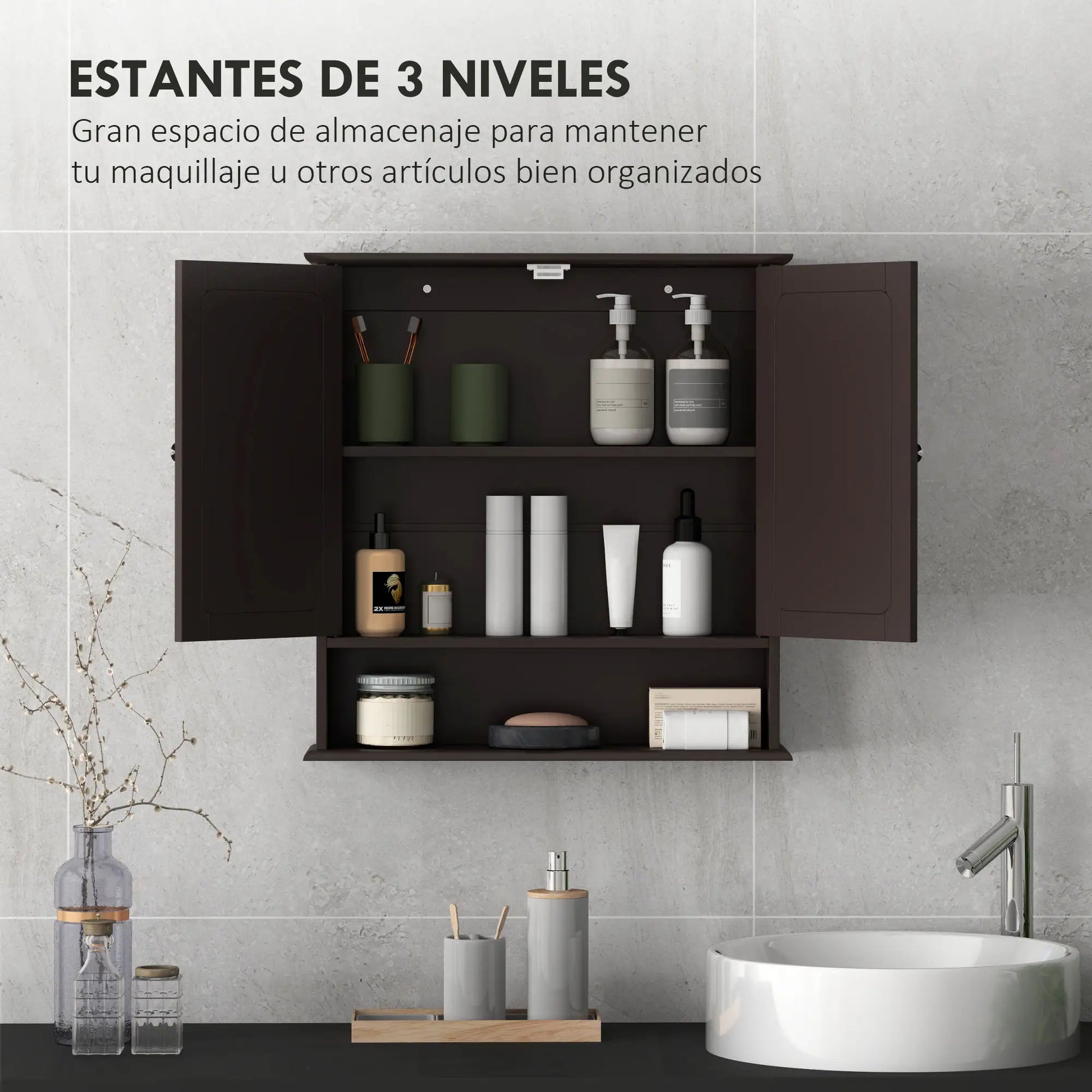ARMARIO DE BAÑO VALMORA DARK CON ESPEJO Y ESTANTE AJUSTABLE image 8