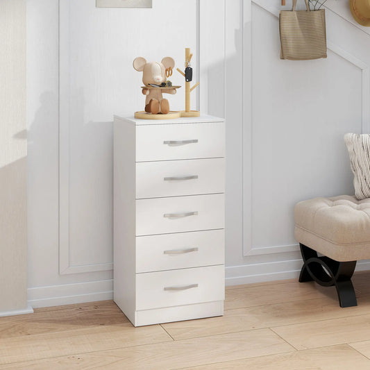 🤍 CÓMODA SLIM SILVER 5C – CAJONERA ESTRECHA BLANCA DE 5 CAJONES CON TIRADORES PLATEADOS