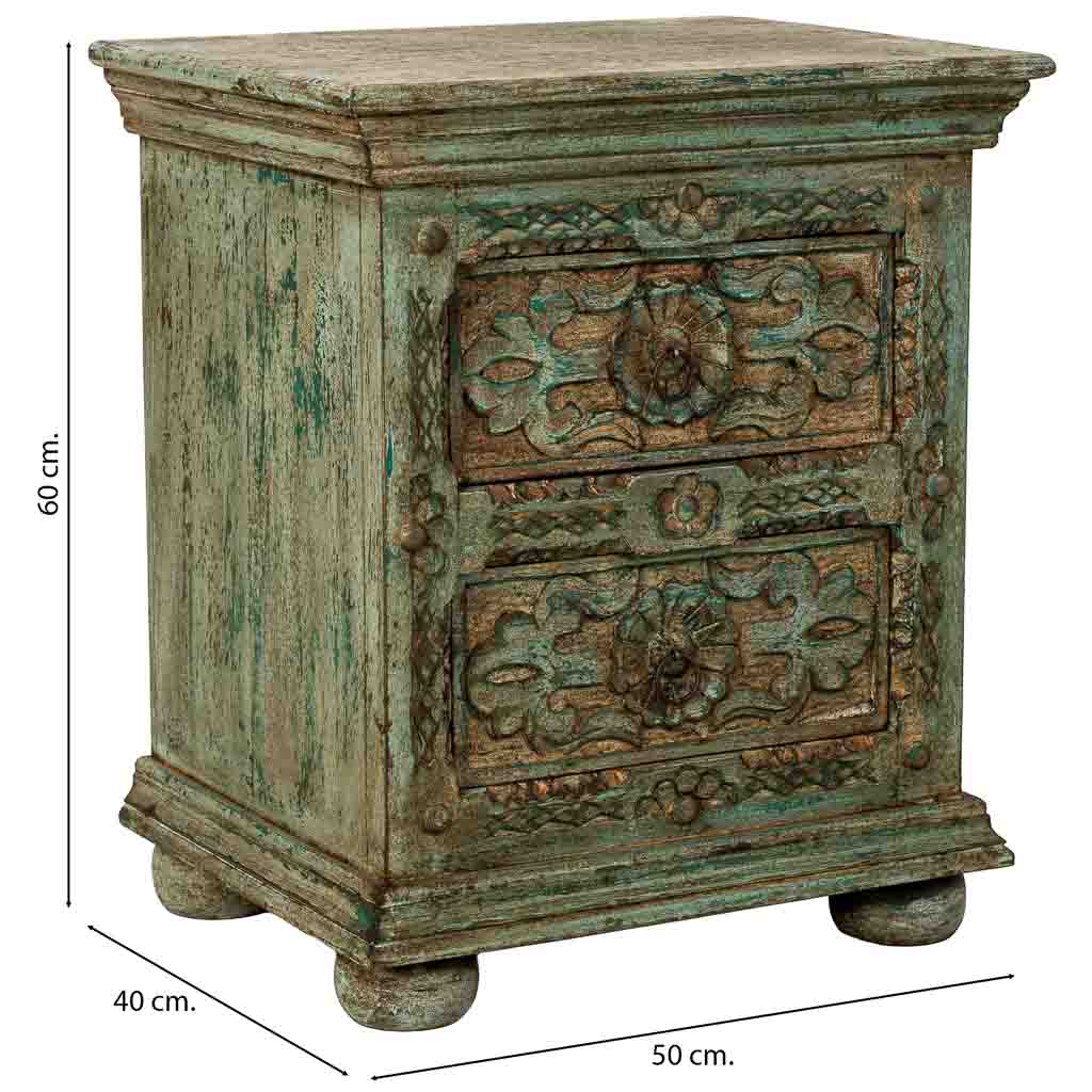 MESITA DE NOCHE DALIAN ARTESANAL VERDE AGUAMARINA CON 2 CAJONES image 2