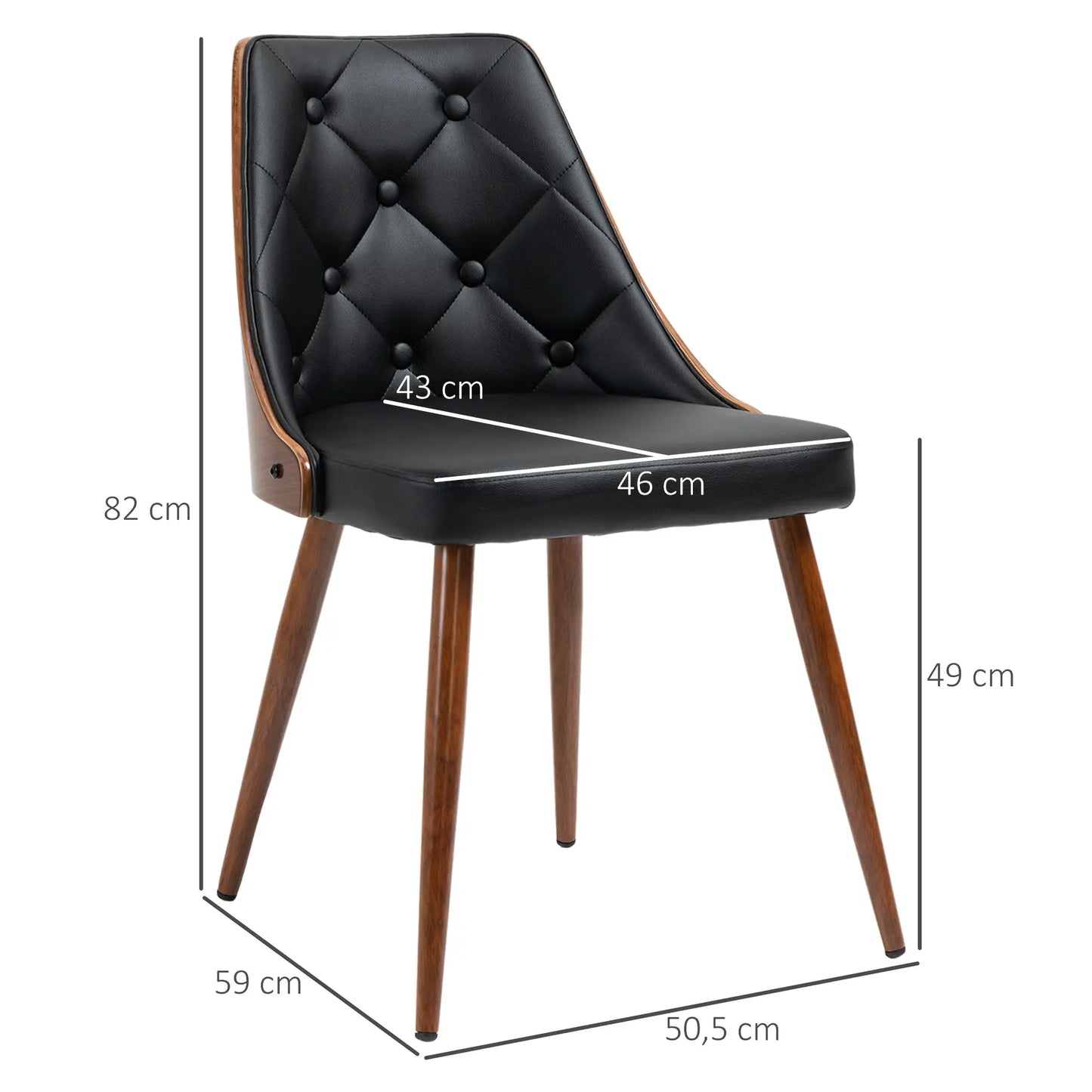 SET DE 2 SILLAS DE COMEDOR MODERNAS TAPIZADAS EN CUERO SINTÉTICO – COLOR NEGRO image 2