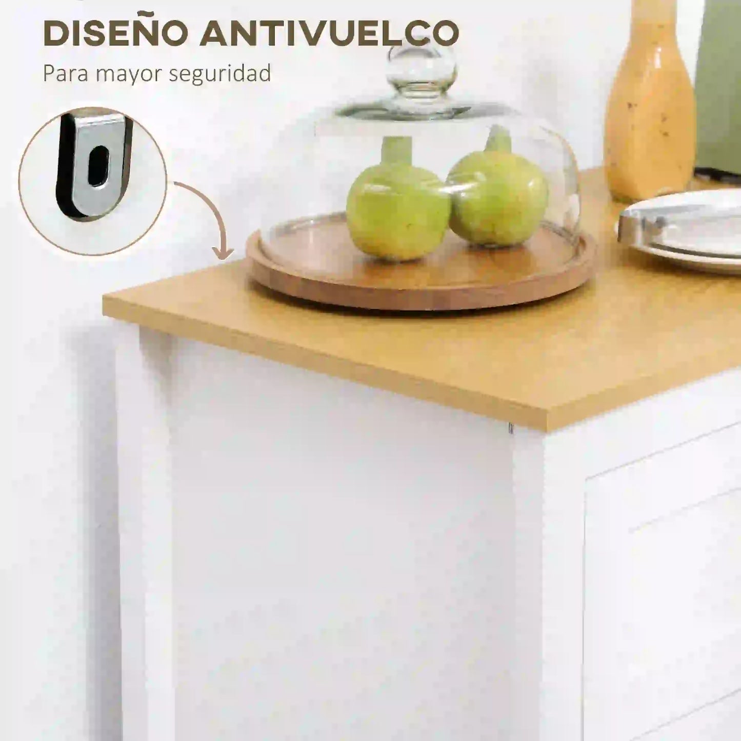 APARADOR DE COCINA MODERNO CON PUERTAS DE VIDRIO – BLANCO Y MADERA image 5