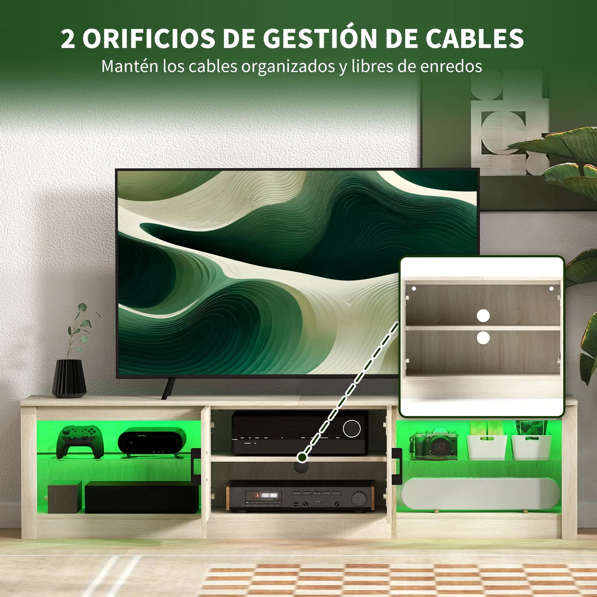 Mueble TV Moderno Roble 180 cm con LED RGB image 1
