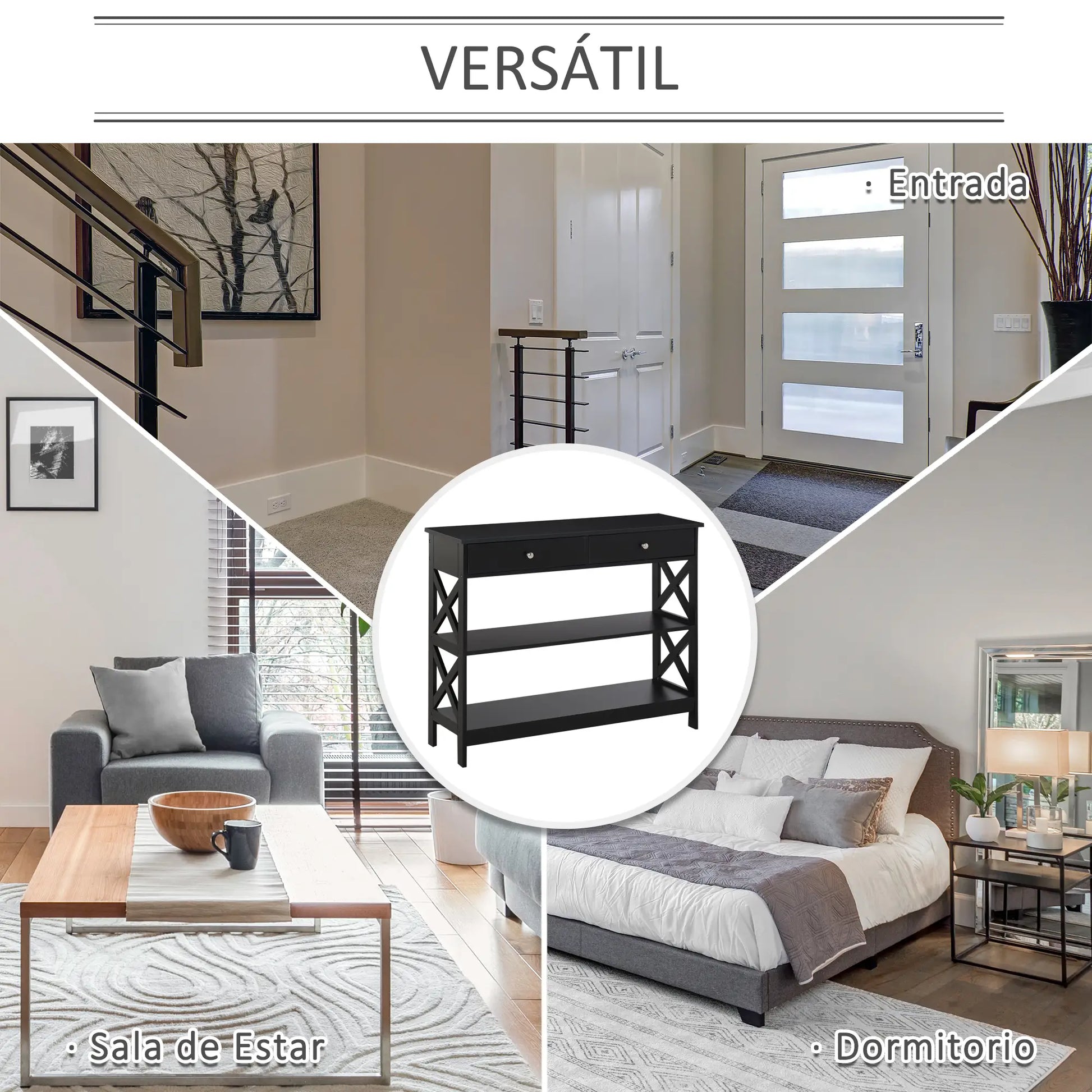 CONSOLA MODERNA NEGRA “BLACK X-LINE DOUBLE DRAWER” image 5