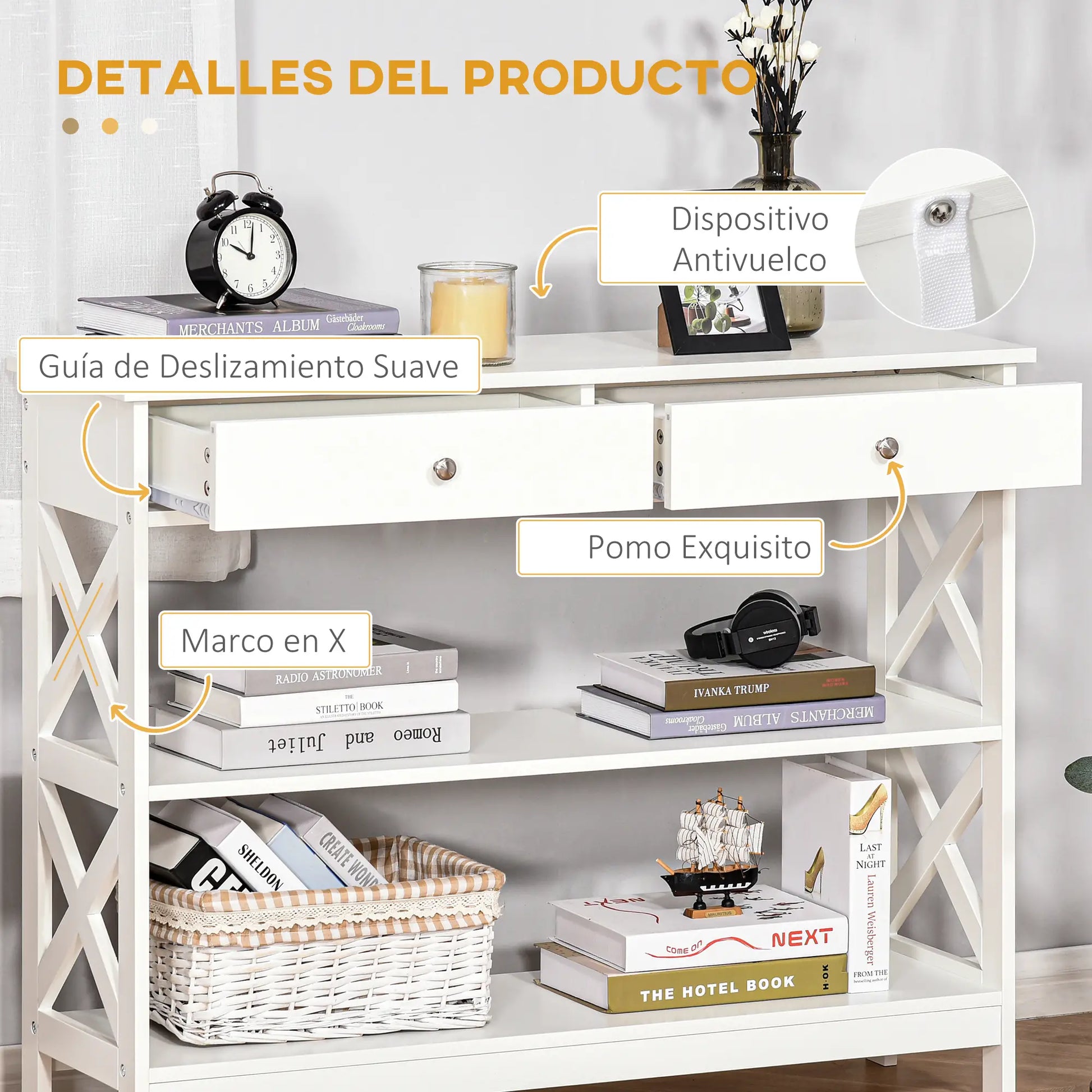 CONSOLA MODERNA BLANCA “X-LINE DOUBLE DRAWER” image 8