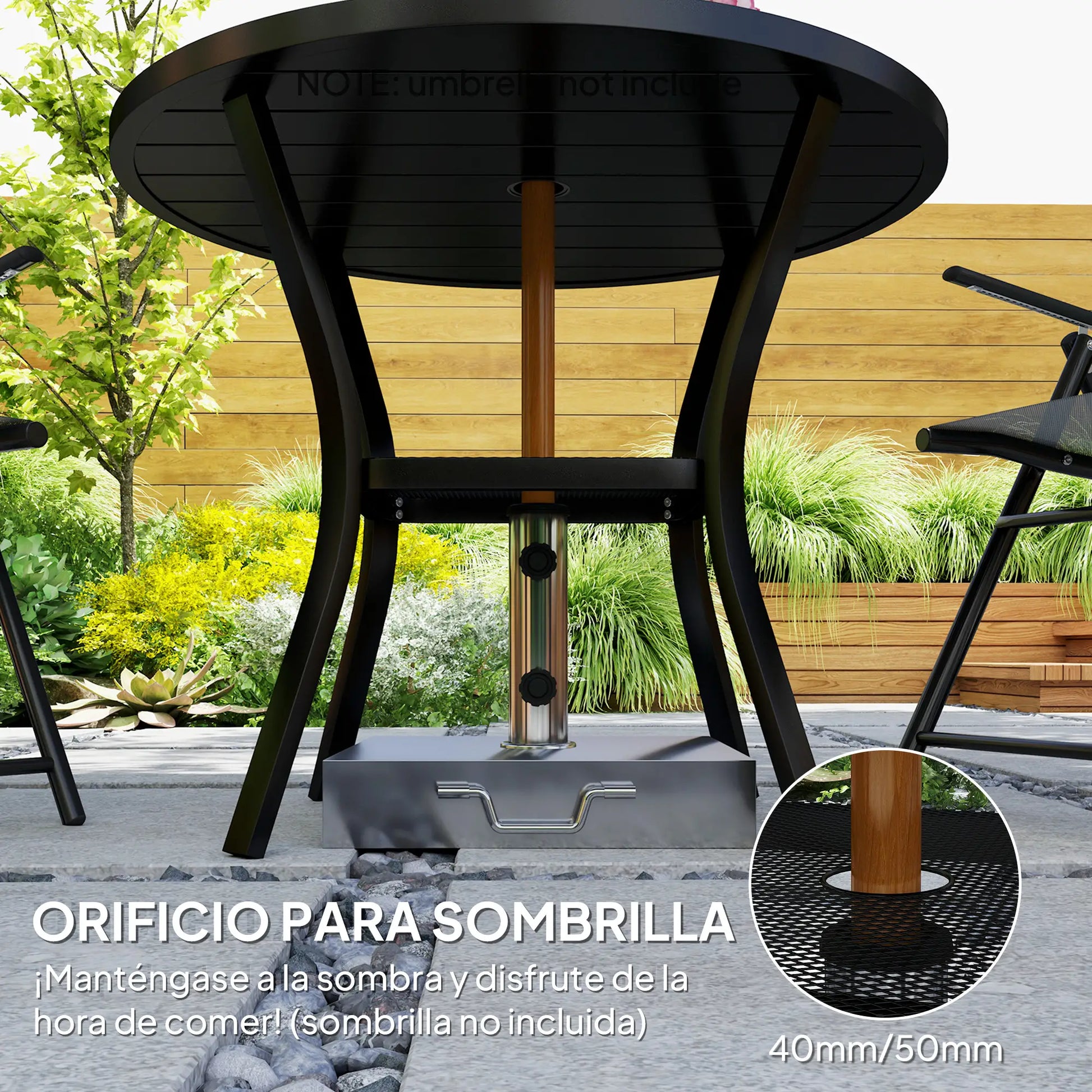 MESA DE COMEDOR EXTERIOR REDONDA BLACK SHADE Ø90 CM – CON ORIFICIO PARA SOMBRILL image 2