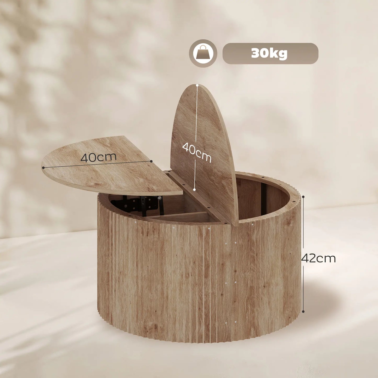🪵 Mesa de Centro Elevable Redonda con Almacenamiento Oculto y Tablero Elevable 80 cm Madera Natural