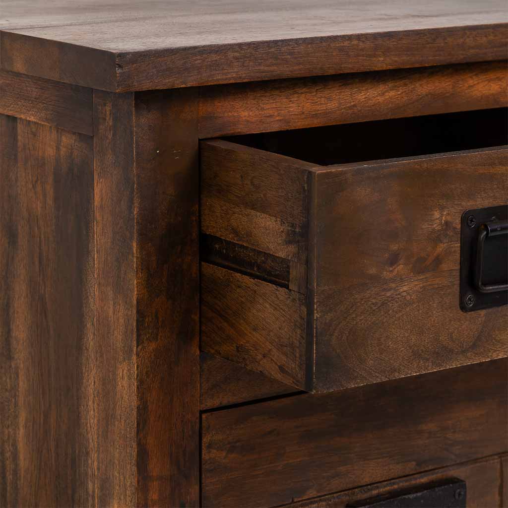 MESITA ÓXIDO ARTESANAL DE MADERA MACIZA CON 1 PUERTA Y 1 CAJÓN image 5