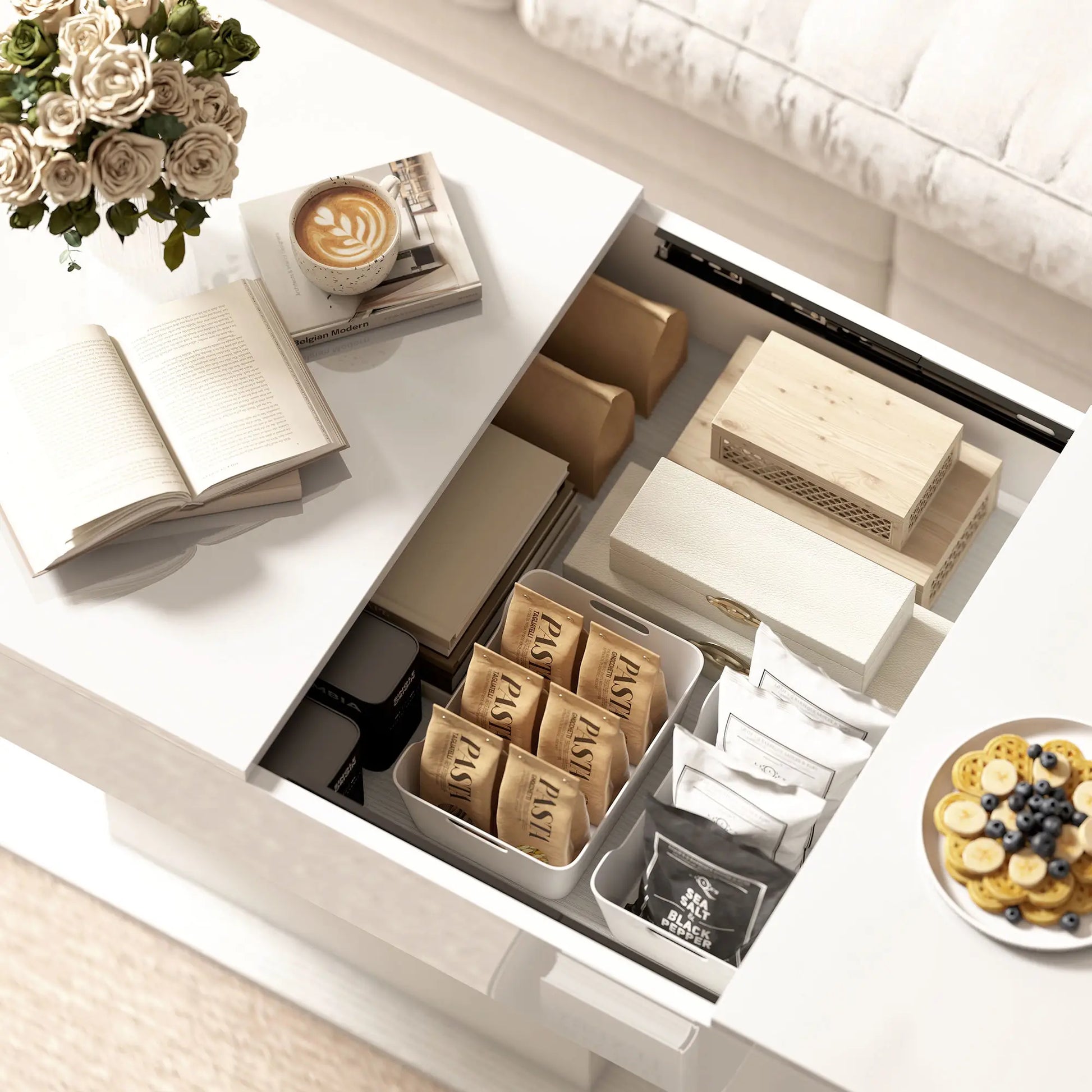 MESA EXTENSIBLE BLANCO BRILLANTE CON ALMACENAJE image 3