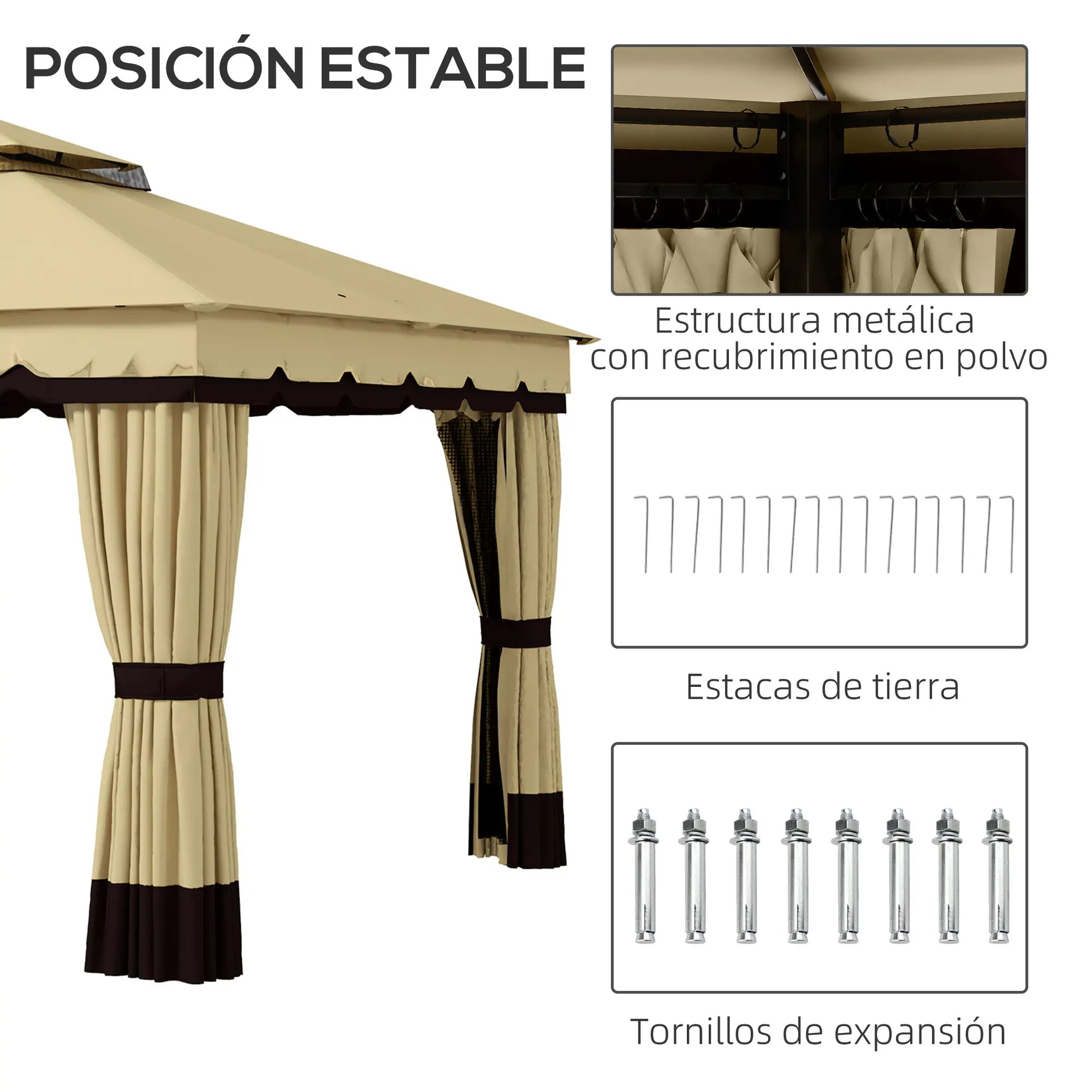 CENADOR DE JARDÍN AURORA BREEZE 3,7X3 CON CORTINAS Y MOSQUITERAS BEIGE image 9