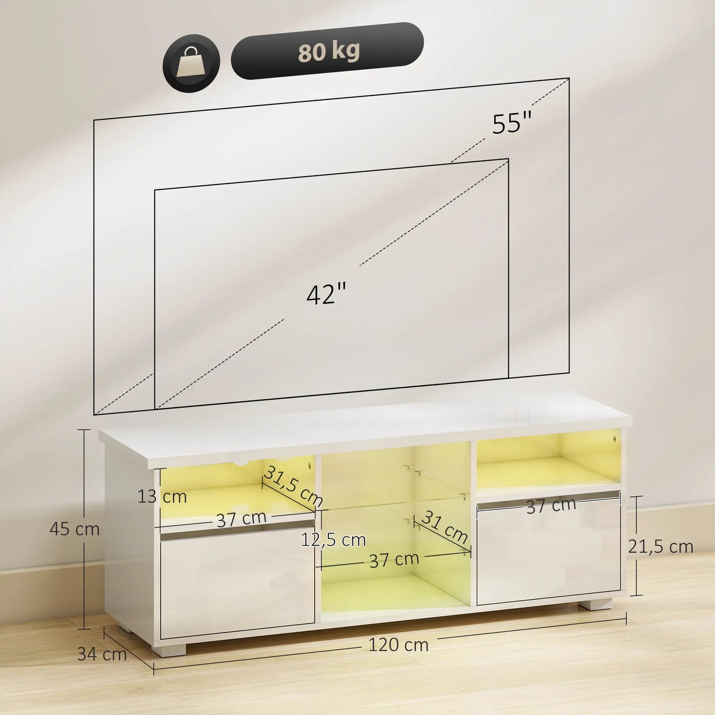 Mueble TV Blanco Brillante 120 cm con LED RGB image 2