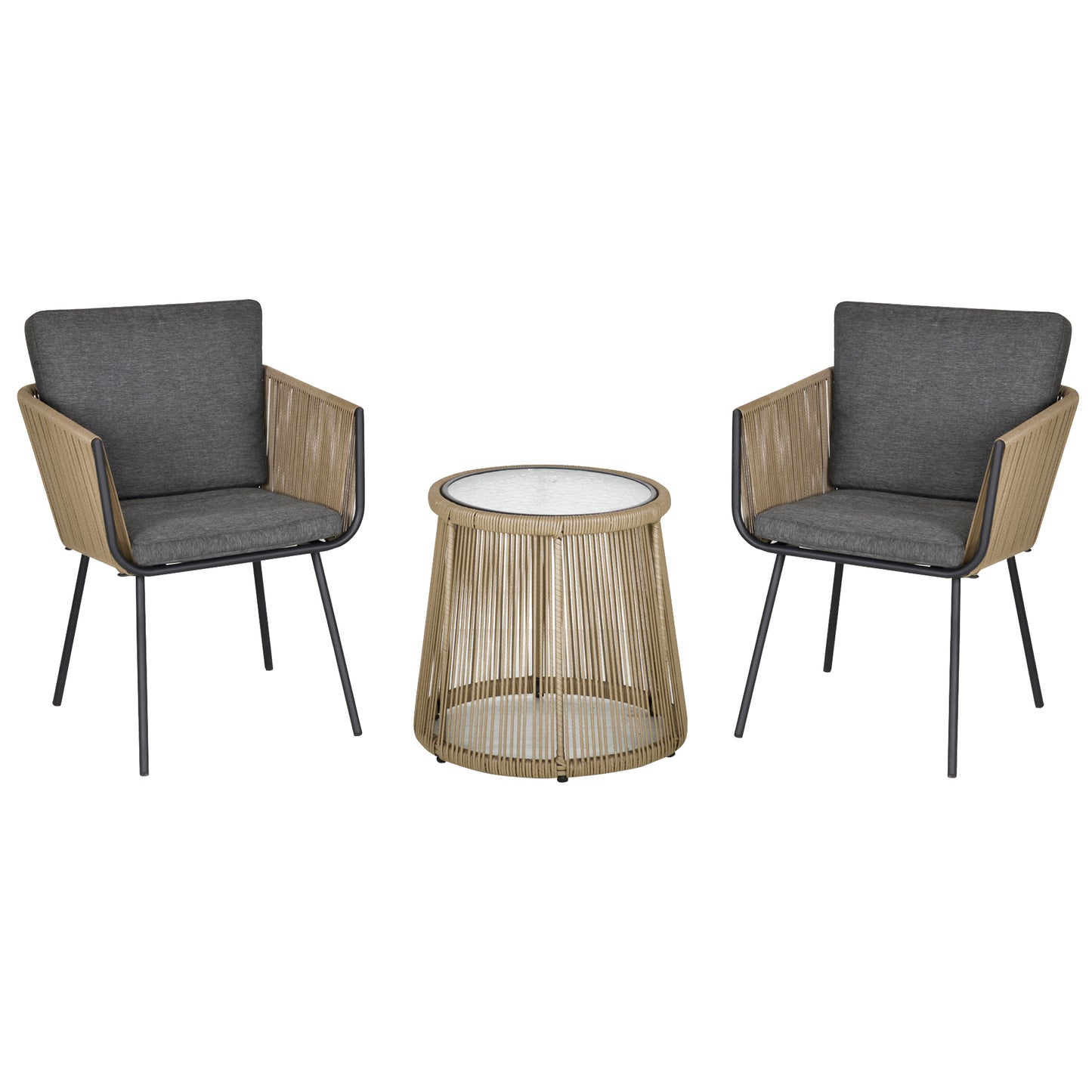 CONJUNTO DE JARDÍN RATÁN CAFÉ Y GRIS 2 SILLAS + MESA CRISTAL – MODELO SIENA image 4