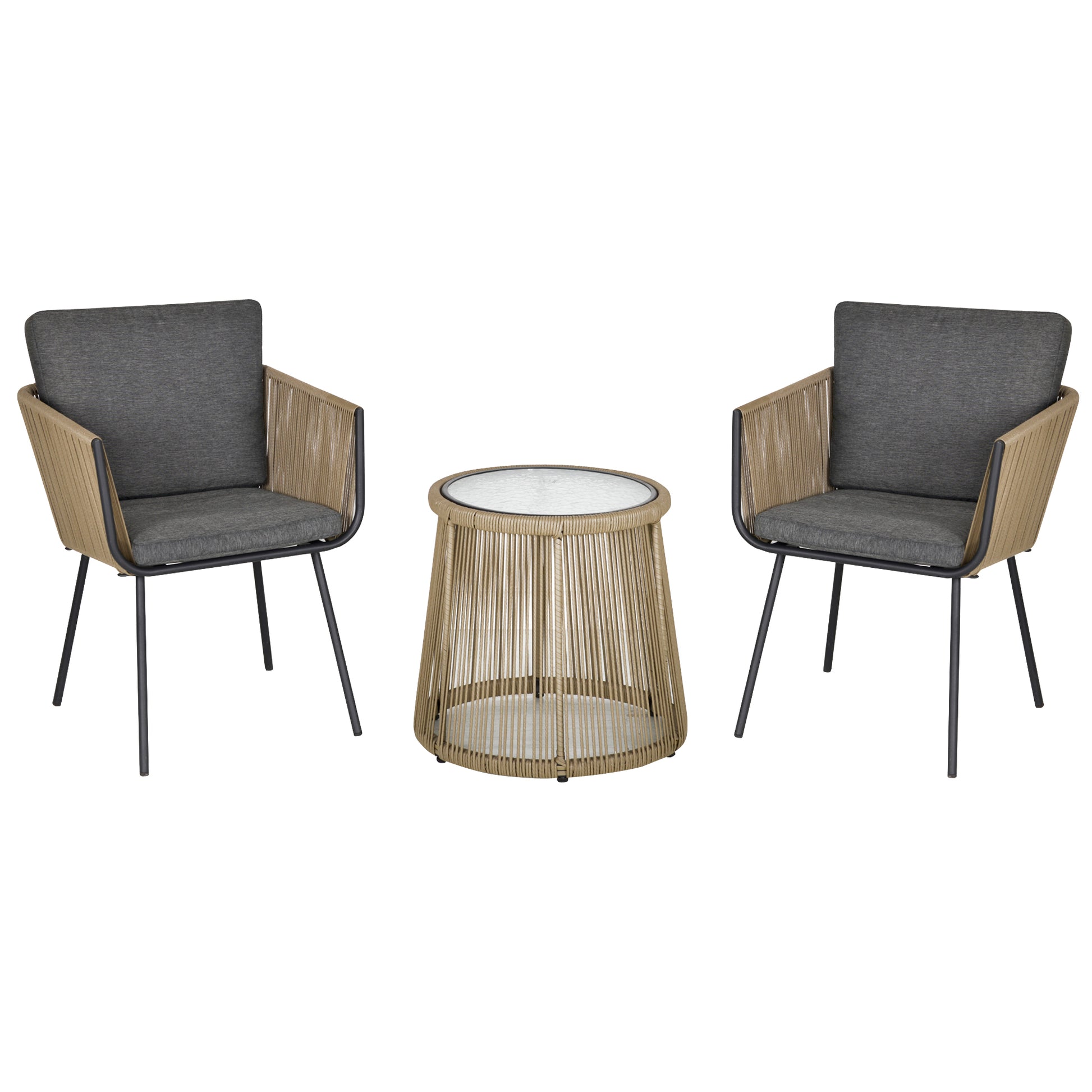 CONJUNTO DE JARDÍN RATÁN CAFÉ Y GRIS 2 SILLAS + MESA CRISTAL – MODELO SIENA image 4