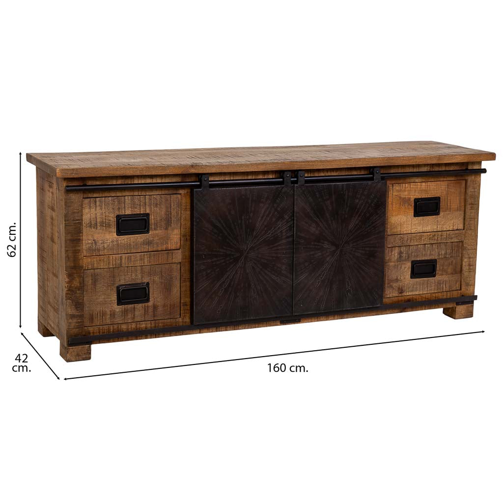 APARADOR ÓXIDO ARTESANAL DE MADERA MACIZA CON PUERTAS CORREDERAS Y 4 CAJONES image 2