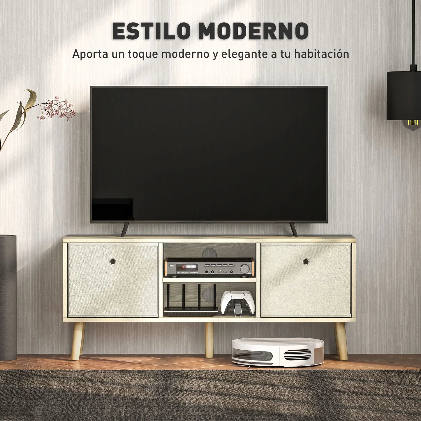 MUEBLE TV 110 CM MADERA CLARA & BEIGE image 8