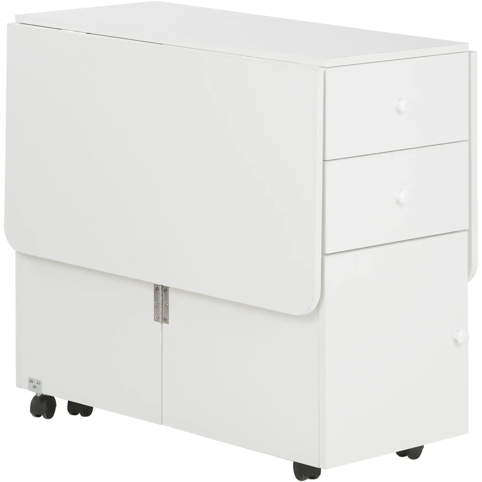 MESA DE COMEDOR PLEGABLE CON ALAS ABATIBLES, RUEDAS Y CAJONES – BLANCA image 3