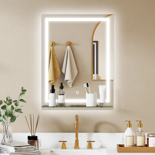 ESPEJO DE BAÑO LED AURION SHELF 60X80 CON ESTANTE DE VIDRIO Y MEMORIA image 0