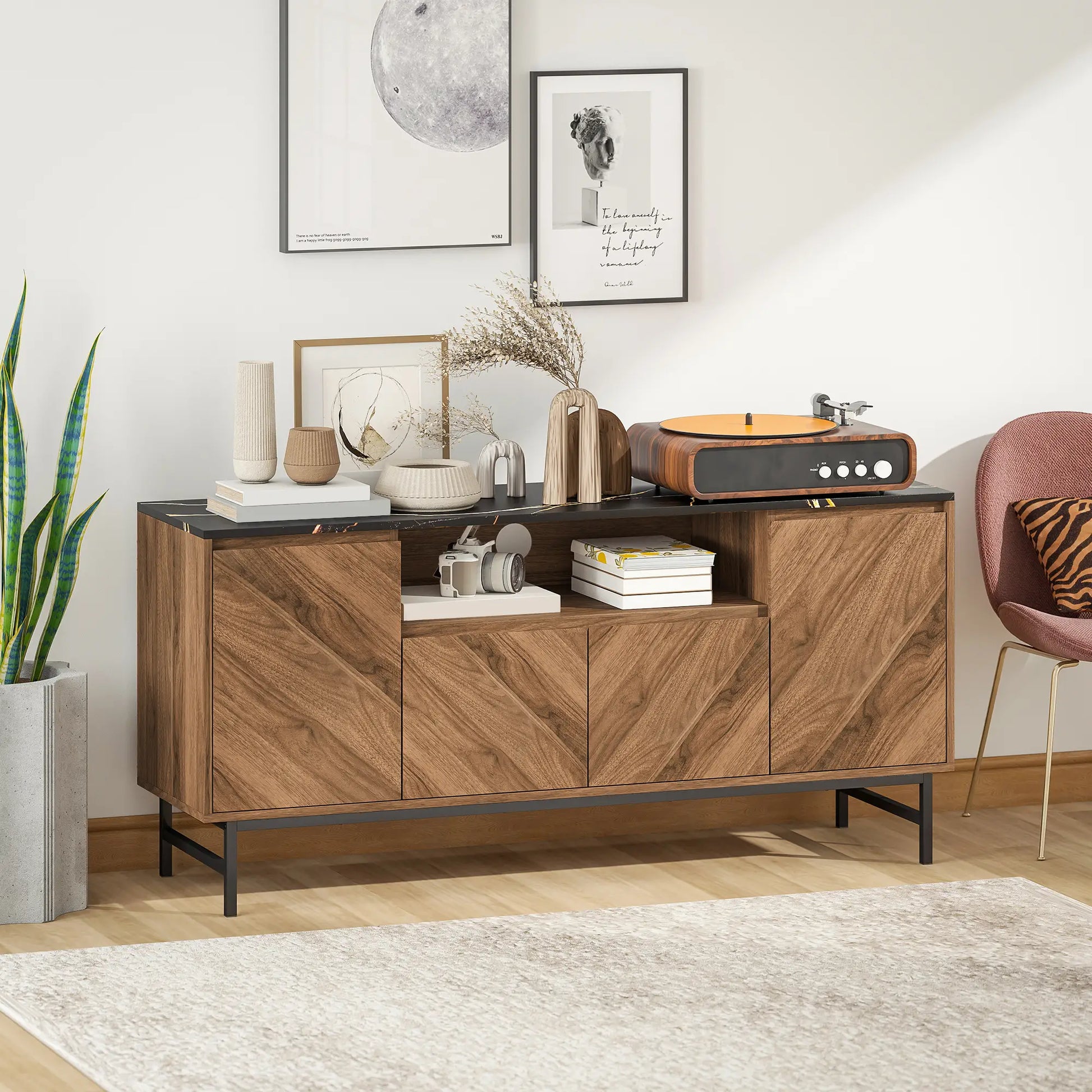 Mueble TV Nogal con Encimera Efecto Mármol image 0