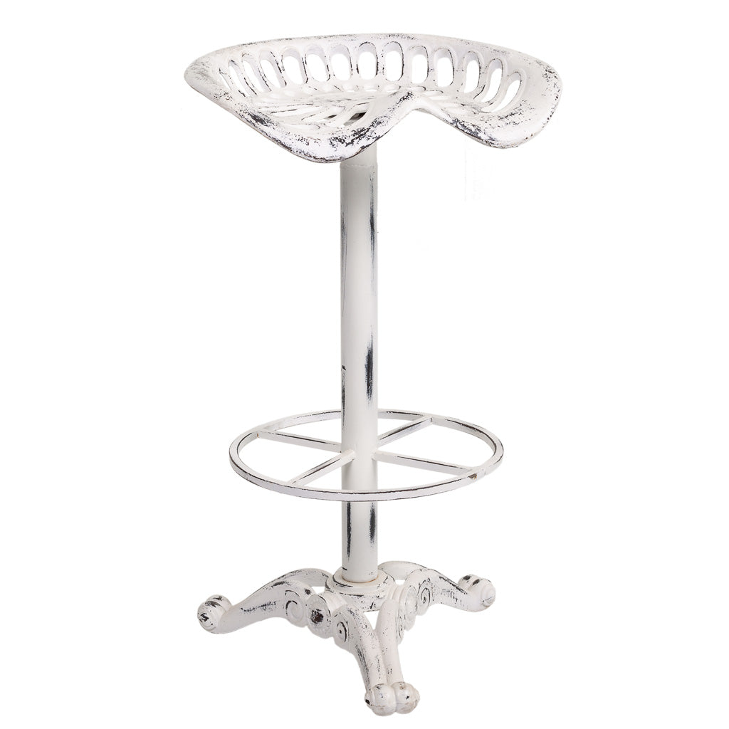 TABURETE DE MADERA Y METAL BLANCO image 1