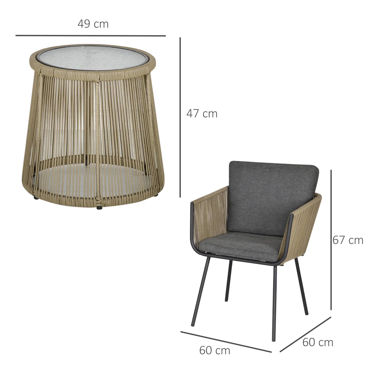 CONJUNTO DE JARDÍN RATÁN CAFÉ Y GRIS 2 SILLAS + MESA CRISTAL – MODELO SIENA image 7