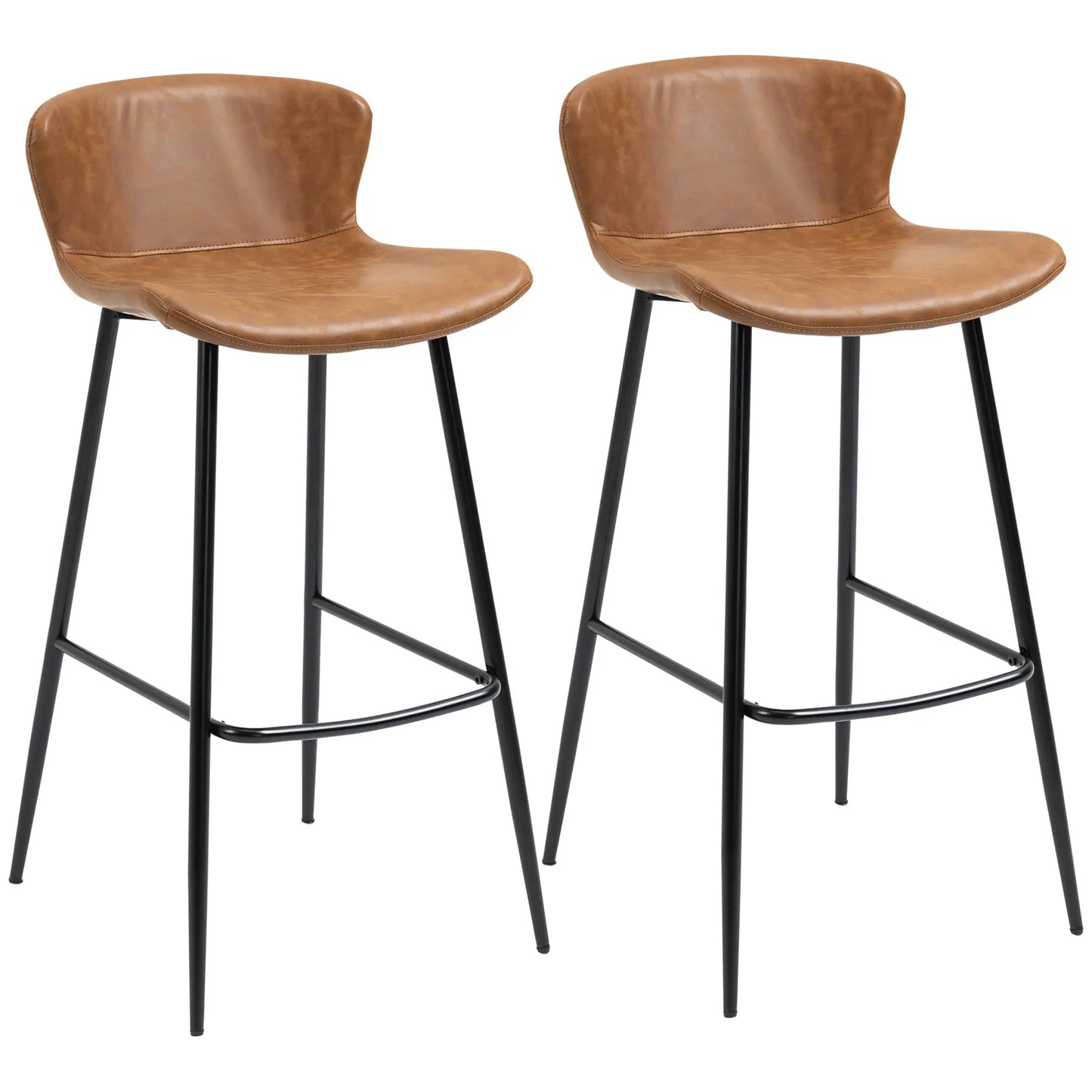 🪑 Conjunto de 2 Taburetes Altos de Cocina Vintage Tapizados en PU Marrón – Con Respaldo, Reposapiés y Estructura de Acero