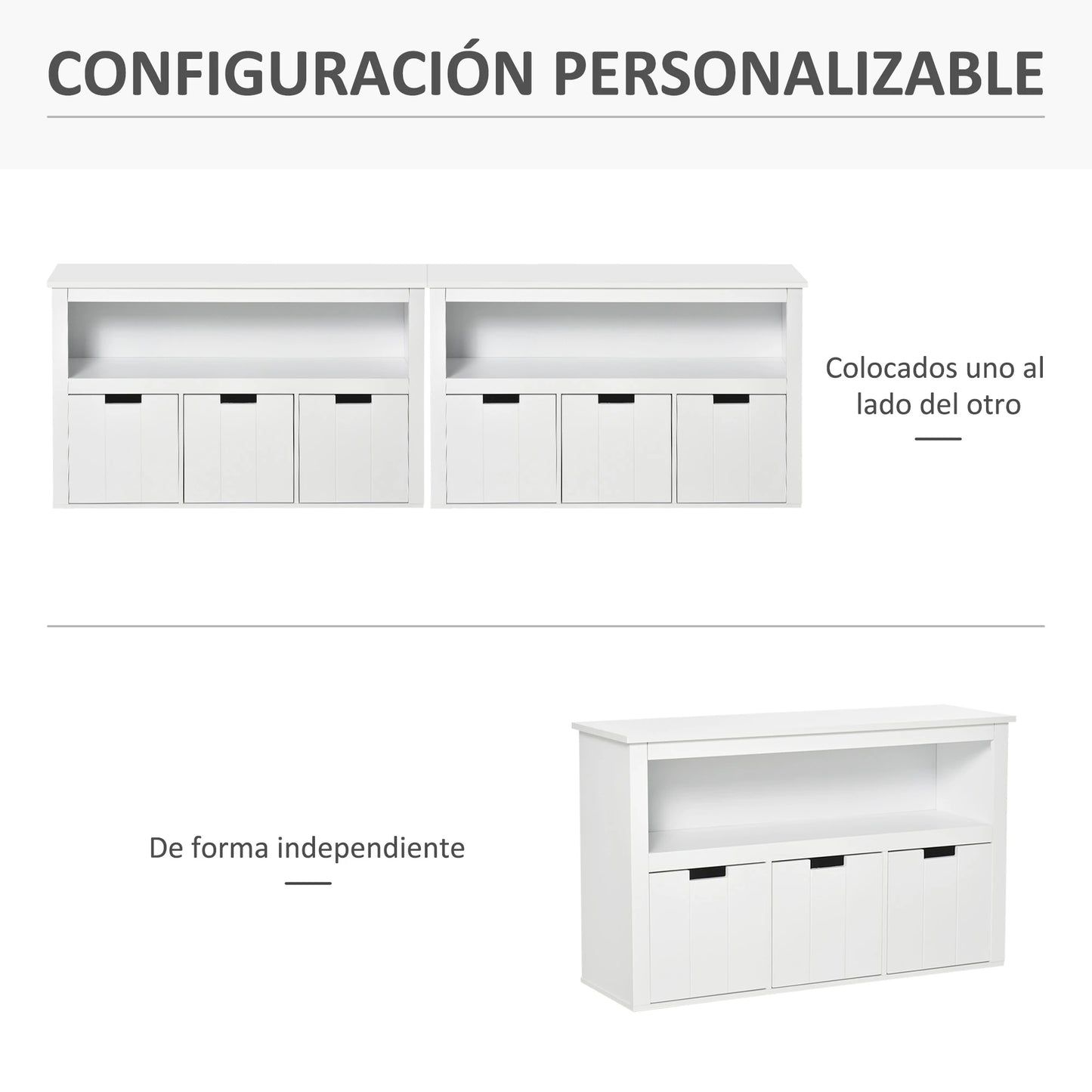APARADOR DE SALÓN BLANCO CON 3 CAJONES Y ESTANTES – MODELO NORDIK image 6