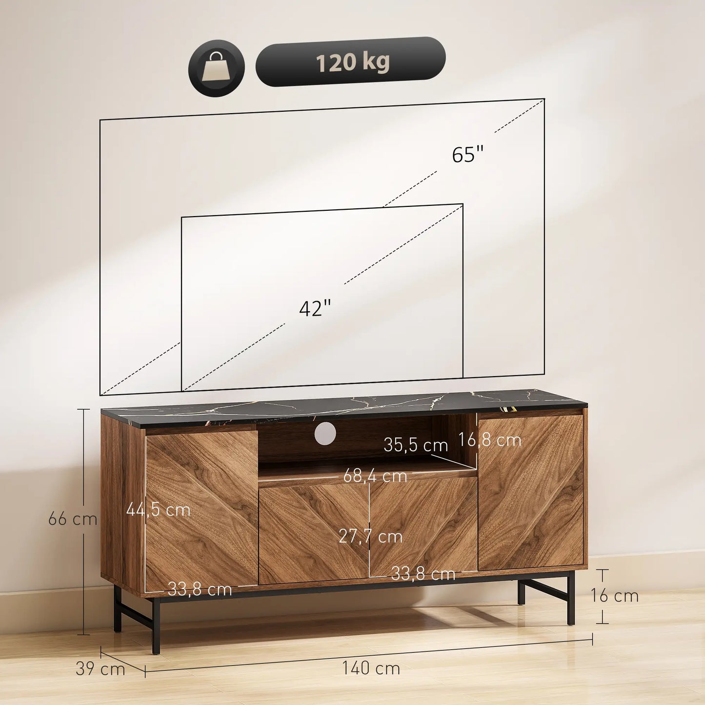 Mueble TV Nogal con Encimera Efecto Mármol image 3