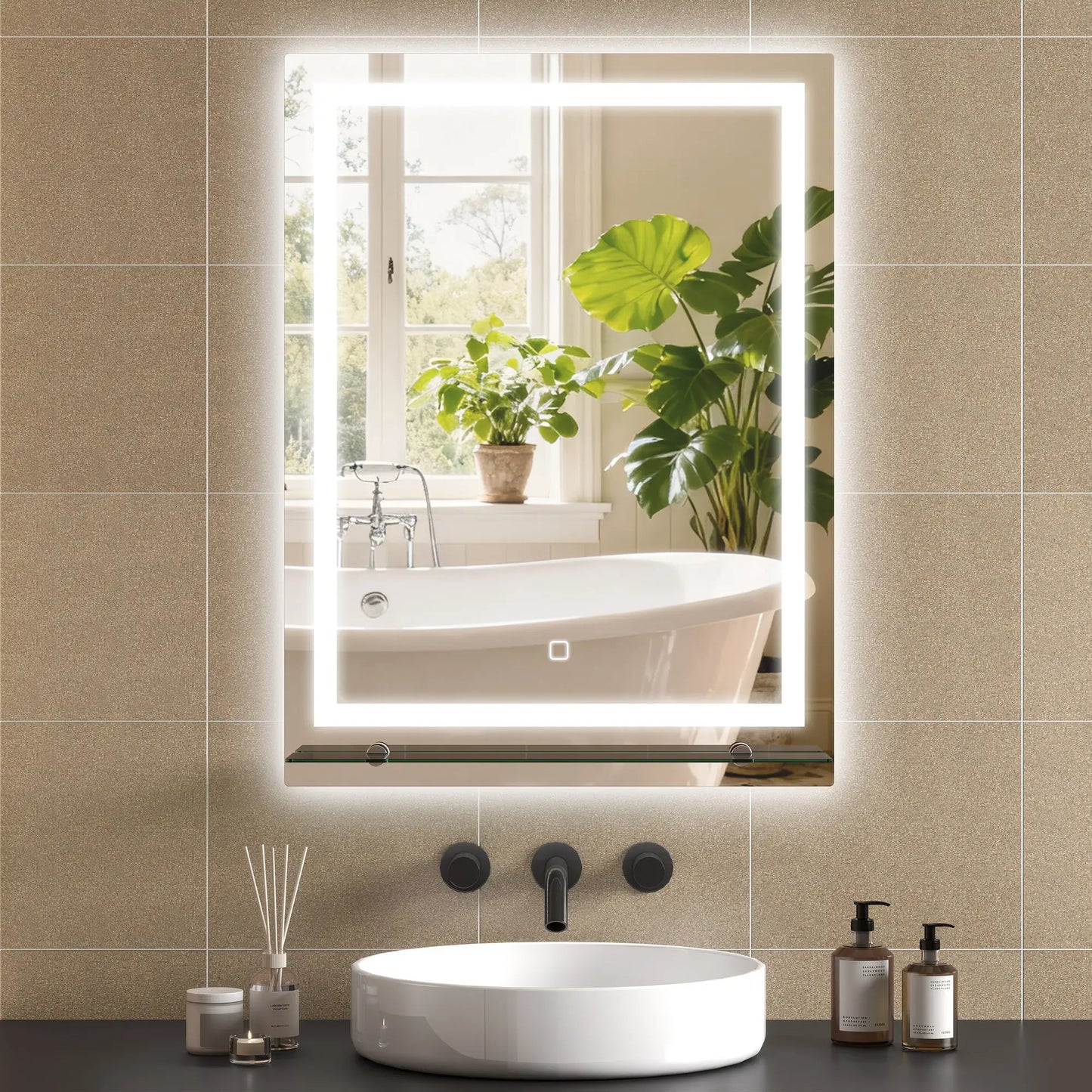ESPEJO DE BAÑO LED AURION SHELF 60X80 CON ESTANTE DE VIDRIO Y MEMORIA image 8