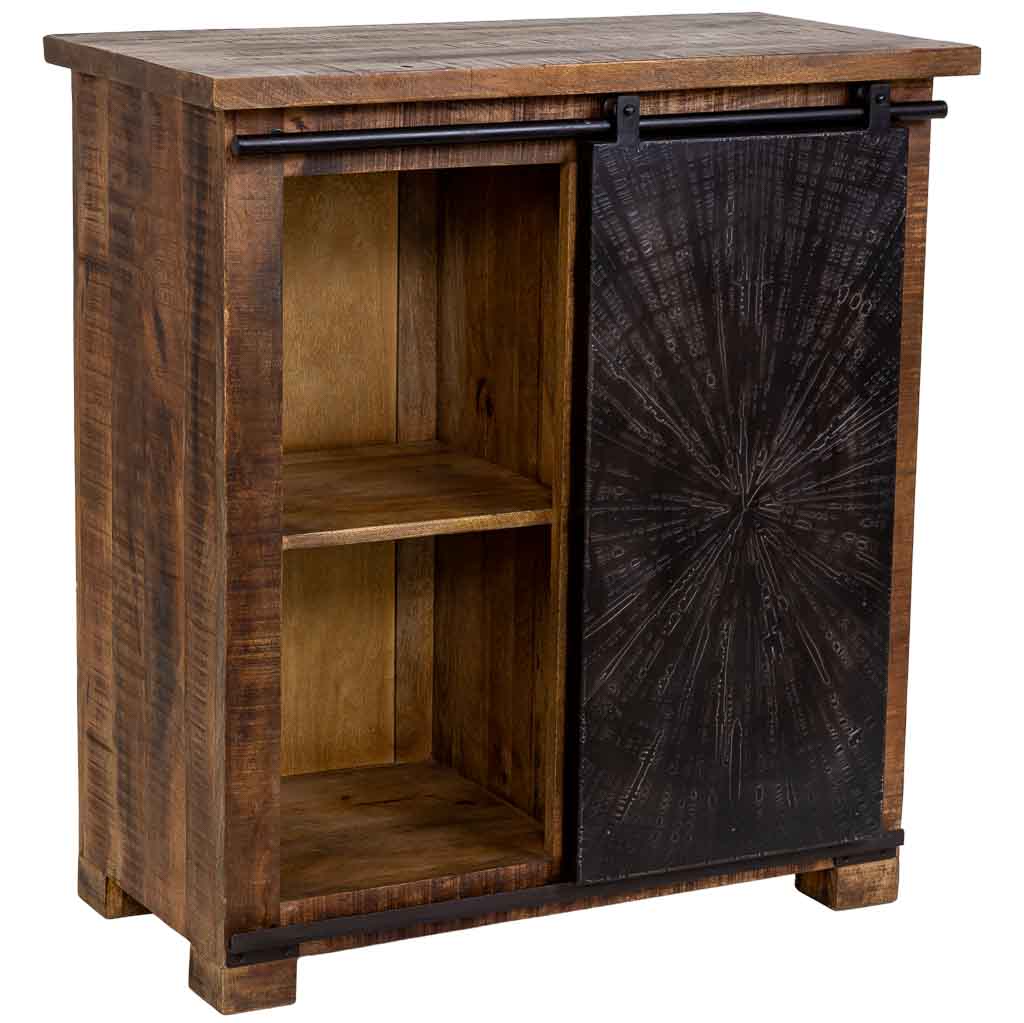 CÓMODA ÓXIDO ARTESANAL DE MADERA MACIZA CON PUERTA CORREDERA Y 3 CAJONES image 1