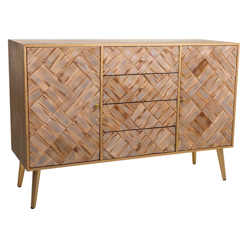 🪵 APARADOR MASAYA – MADERA DE PAULOWNIA, 2 PUERTAS Y 4 CAJONES, 120x40,5x81 CM