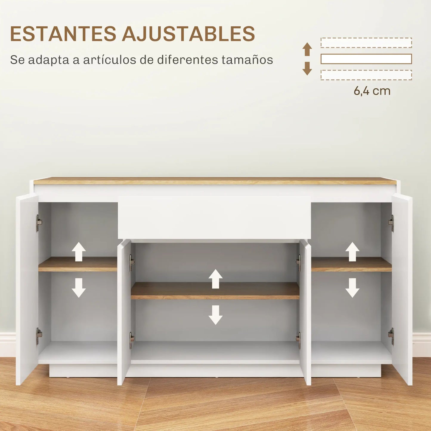 APARADOR DE SALÓN CON 4 PUERTAS, CAJÓN Y ESTANTES AJUSTABLES 140 CM – BLANCO BRI image 4