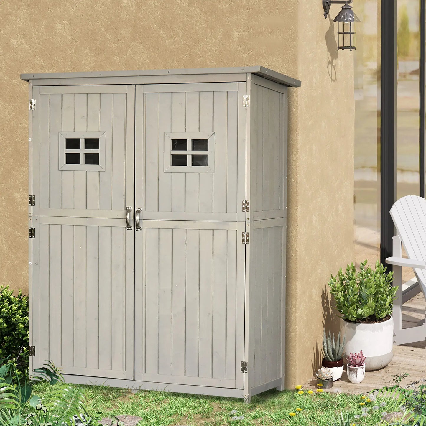ARMARIO DE MADERA PARA EXTERIOR GRIS 127,5×50×164 CM image 0