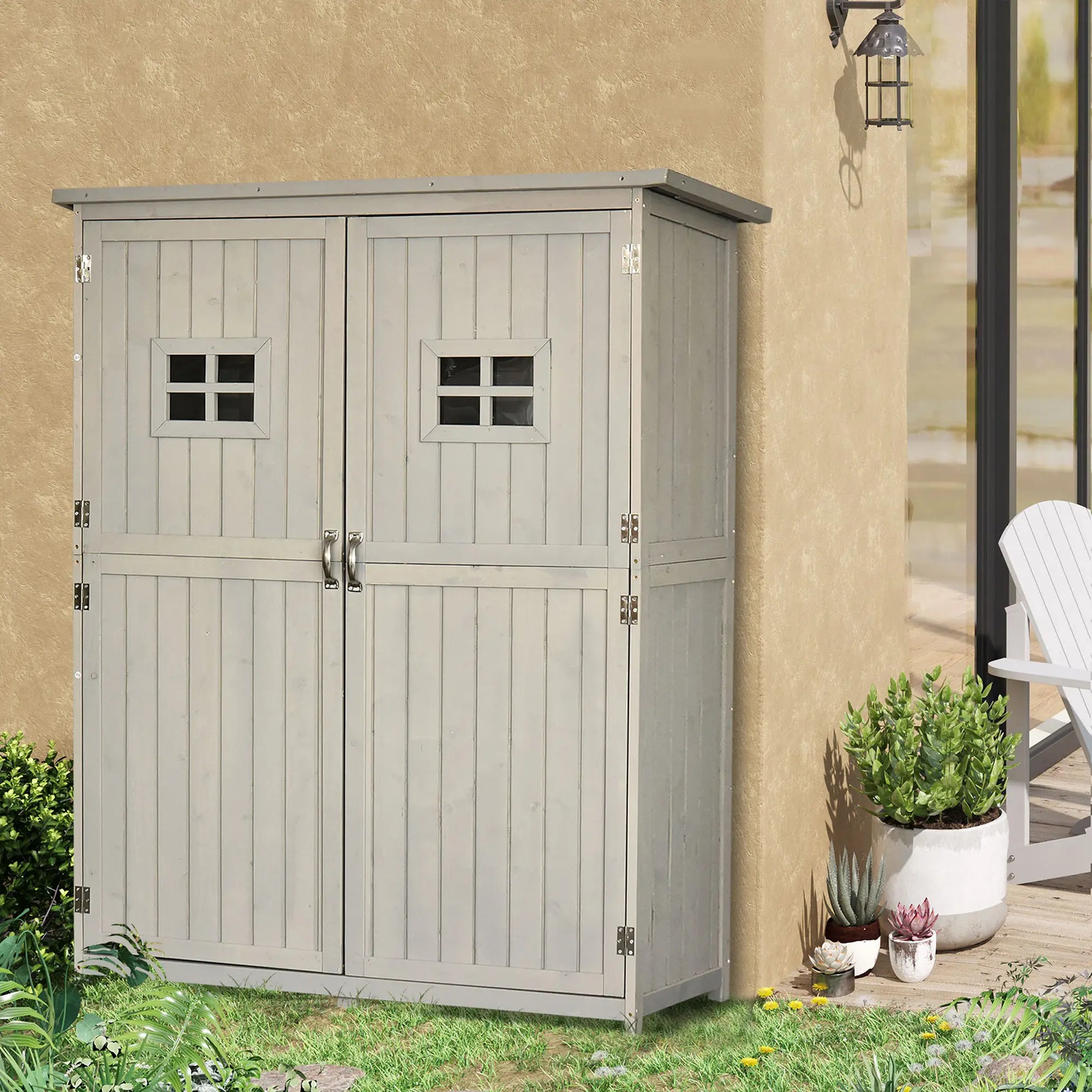 ARMARIO DE MADERA PARA EXTERIOR GRIS 127,5×50×164 CM image 0