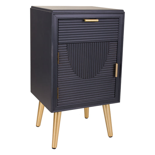 🛏️ Mesita de Noche Colección NIA 1 Puerta y 1 Cajón – Gris Antracita con Detalles Dorados