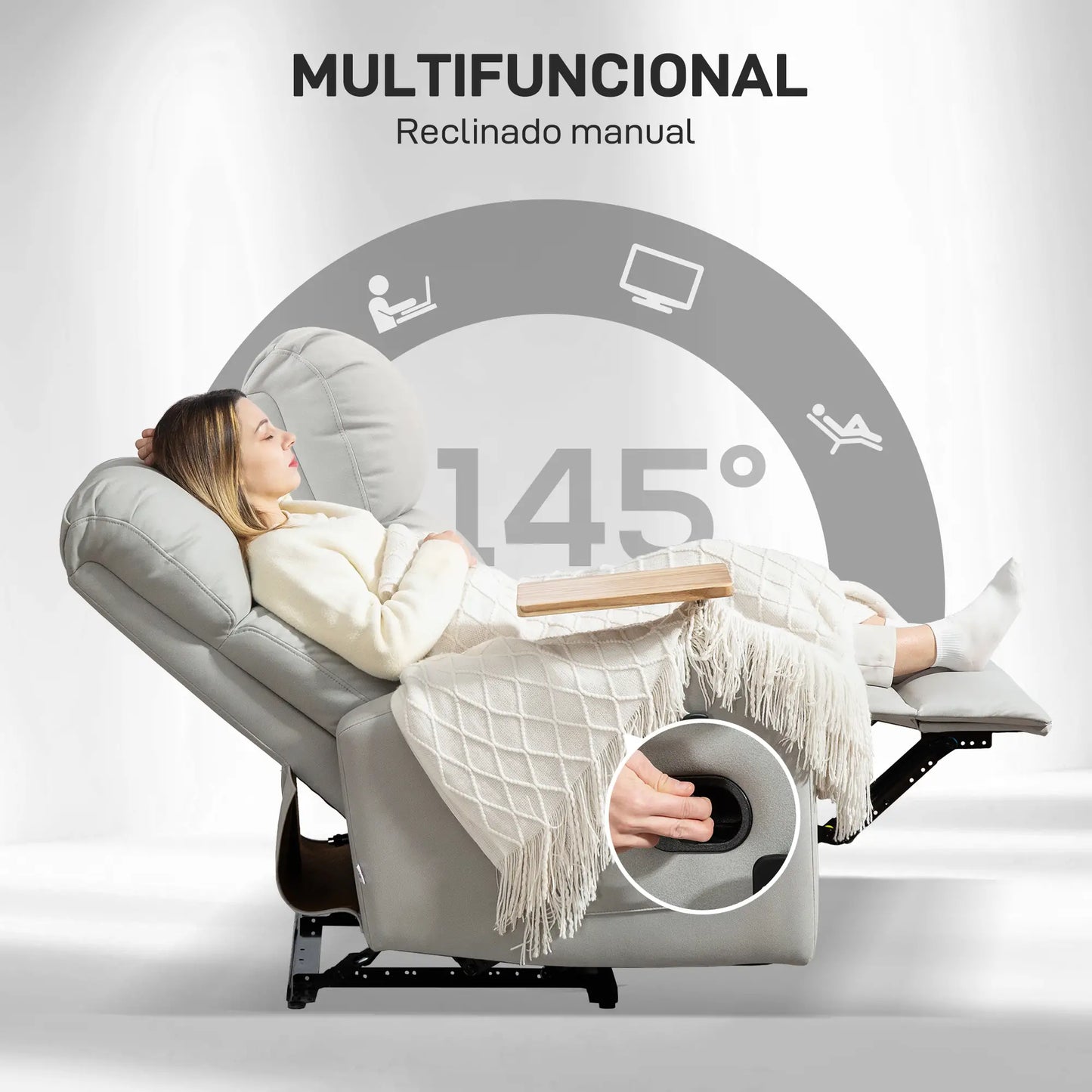 💆‍♂️ Sillón de Masaje MODELO RELAXZEN – Reclinación 145° con Bandeja Giratoria image 7