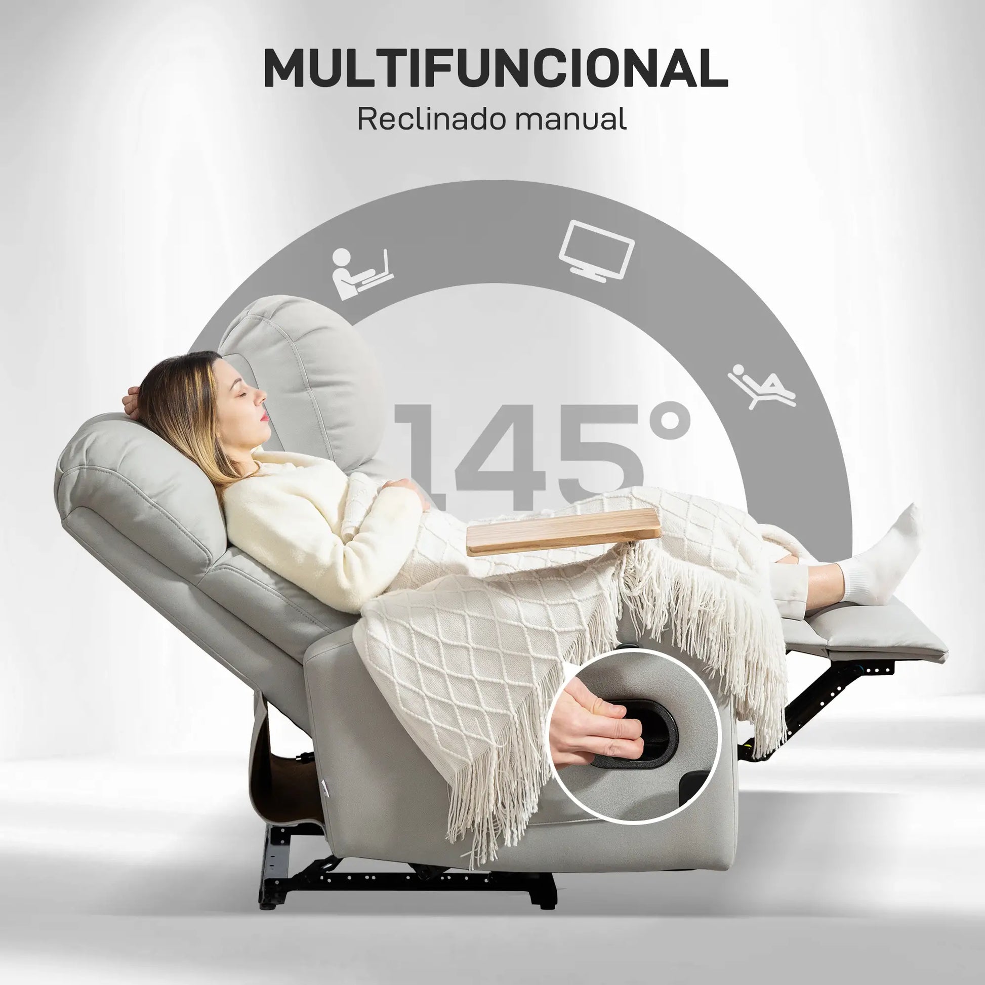 💆‍♂️ Sillón de Masaje MODELO RELAXZEN – Reclinación 145° con Bandeja Giratoria image 7