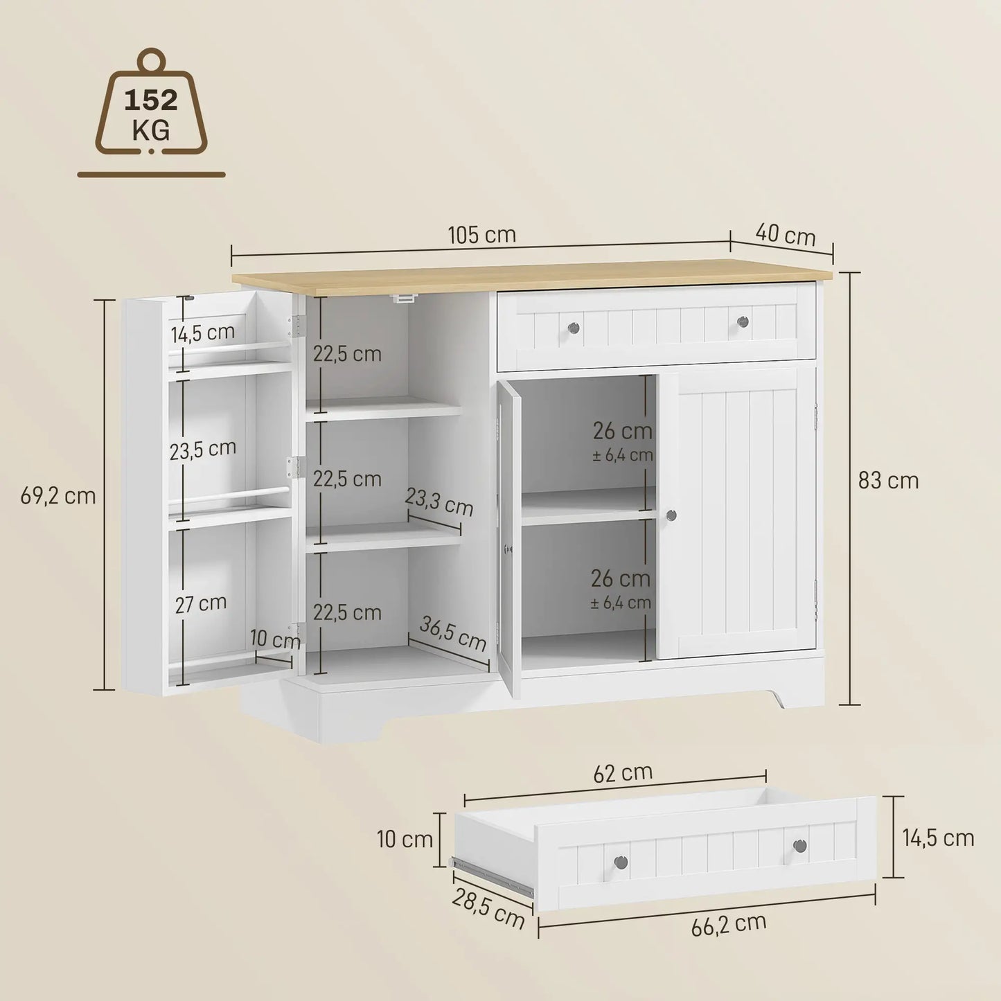 APARADOR DE COCINA BLANCO Y ROBLE 105 CM – MODELO SIERRA image 8