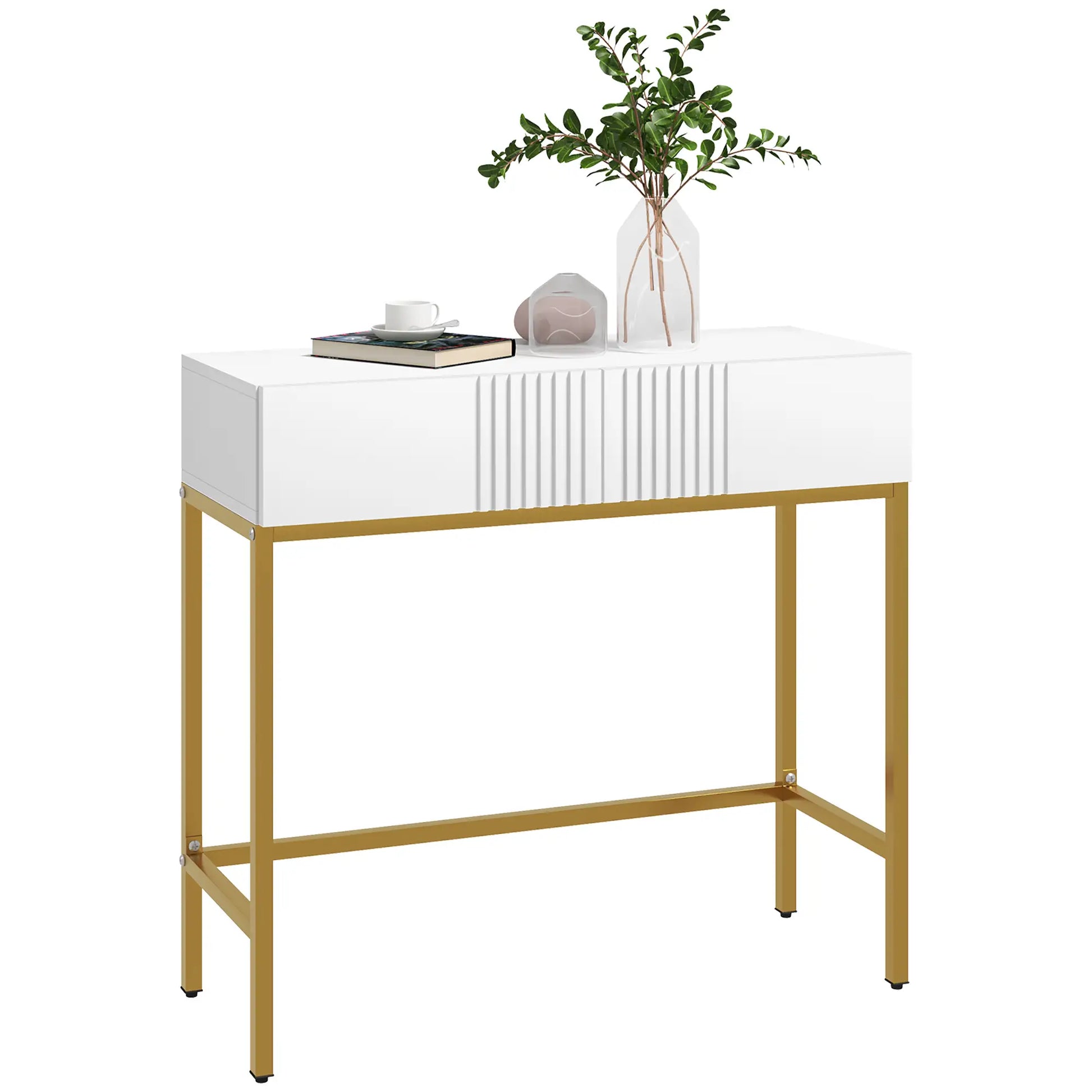 CONSOLA MODERNA BLANCA “GOLDEN LINE DOUBLE DRAWER” image 2