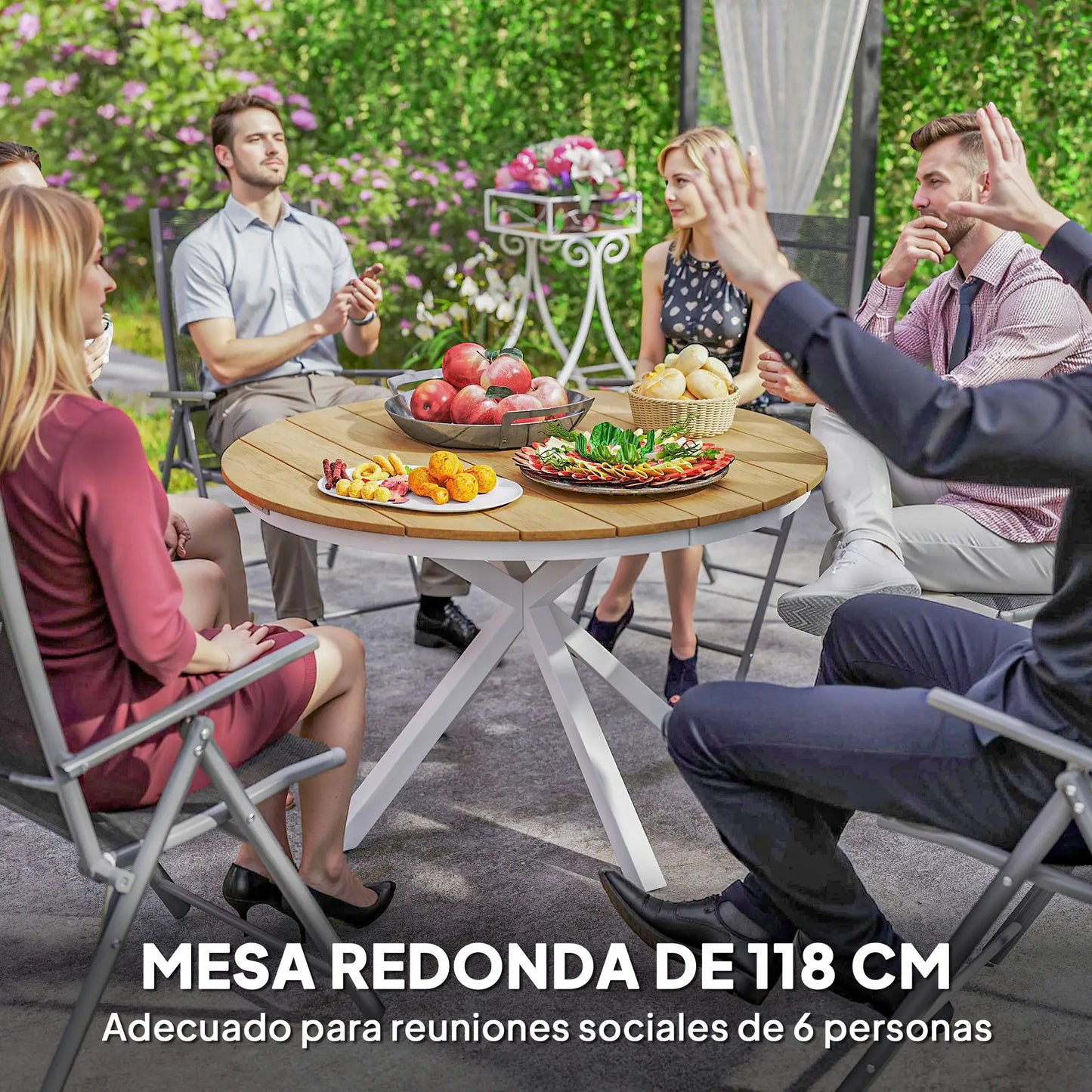 MESA DE JARDÍN REDONDA ALUMINIO Y LAMAS TEKAGARDEN Ø118 image 6