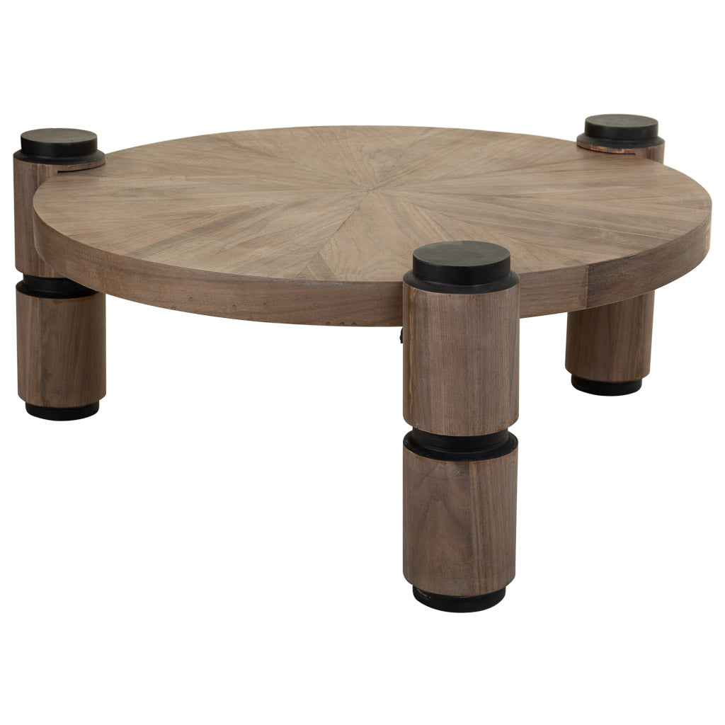☕ MESA DE CENTRO DUNA 110 – MADERA DE ABETO · TABLERO RADIAL · PATAS CILÍNDRICAS · ESTILO INDUSTRIAL