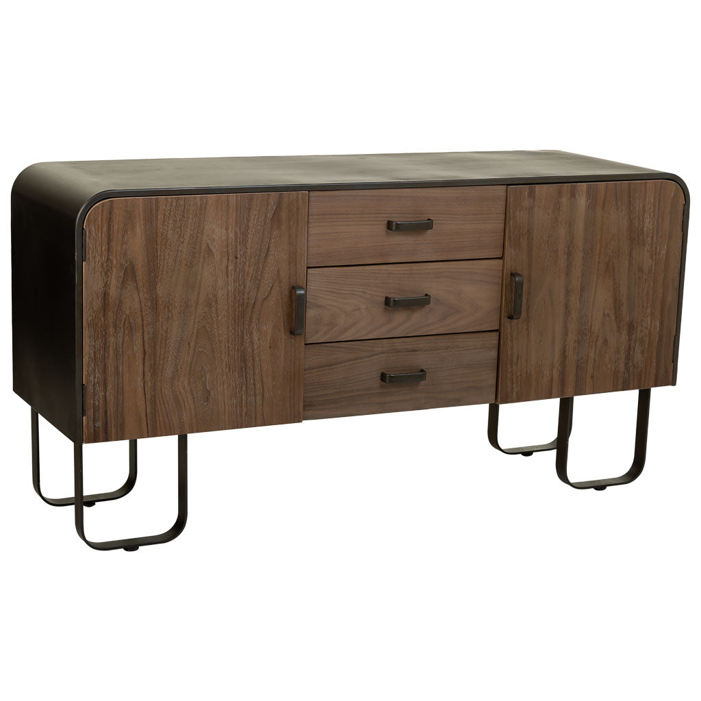 🪵 APARADOR DUNA 145 – MADERA DE ABETO + METAL NEGRO · GRAN CAPACIDAD · ESTILO INDUSTRIAL