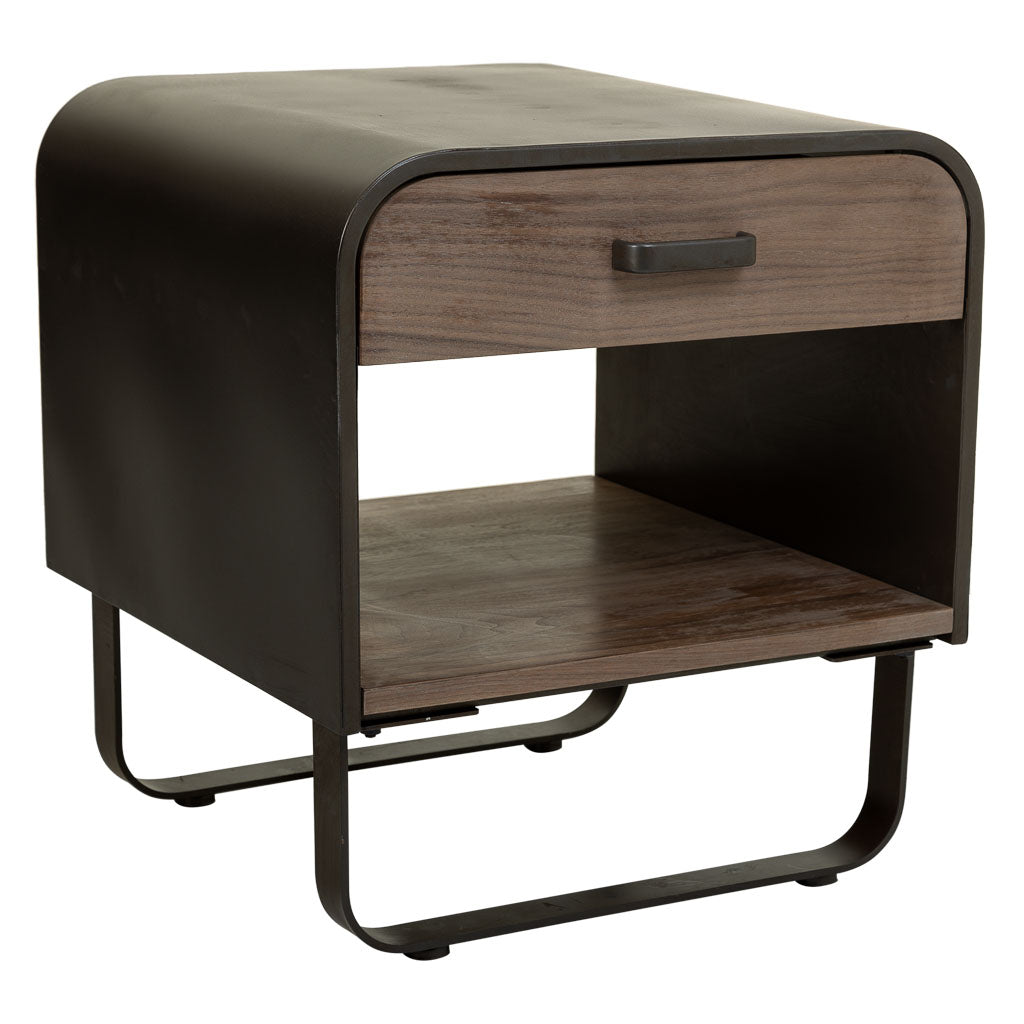 🛏️ MESITA DUNA 50 – MADERA DE ABETO + METAL NEGRO · 1 CAJÓN + BALDA · ESTILO INDUSTRIAL