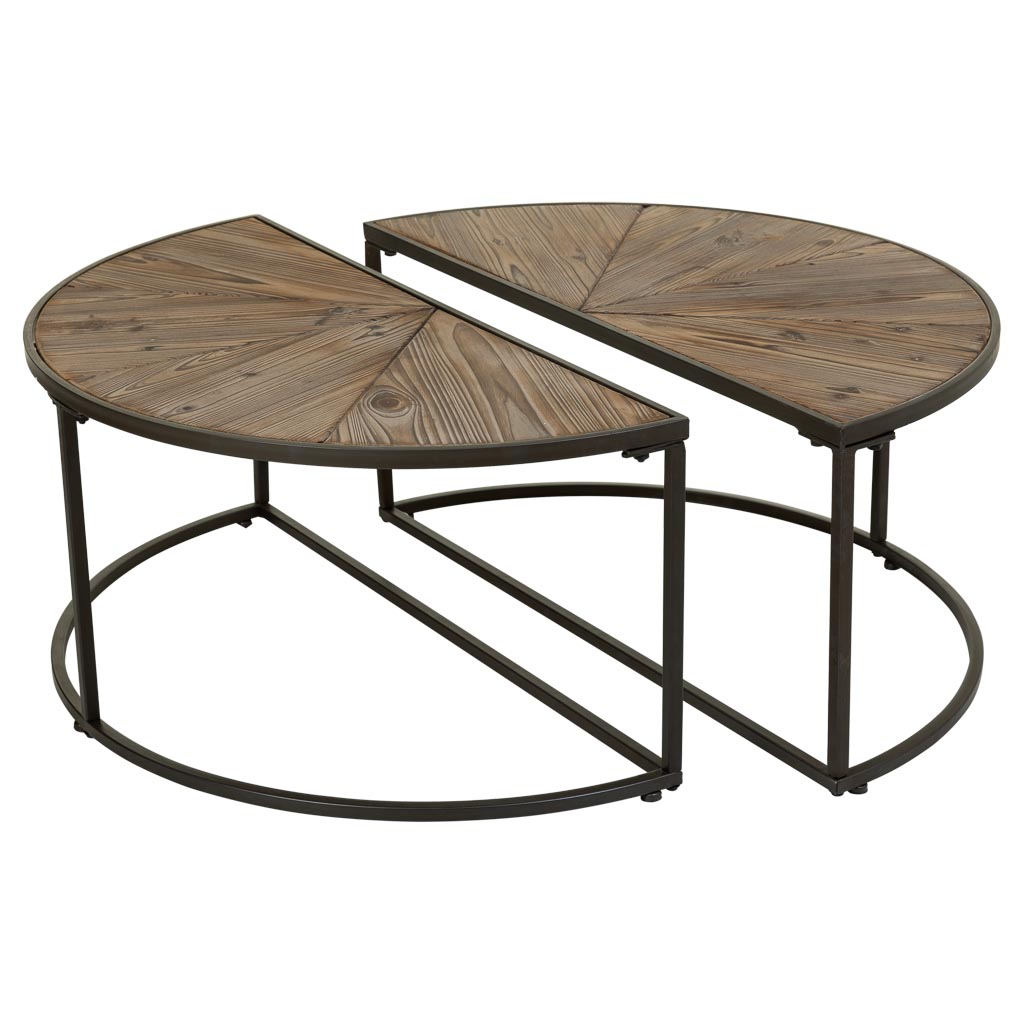 ☕ SET 2 MESAS DE CENTRO DUNA – MADERA DE ABETO + METAL · DISEÑO SEMICIRCULAR · ESTILO INDUSTRIAL