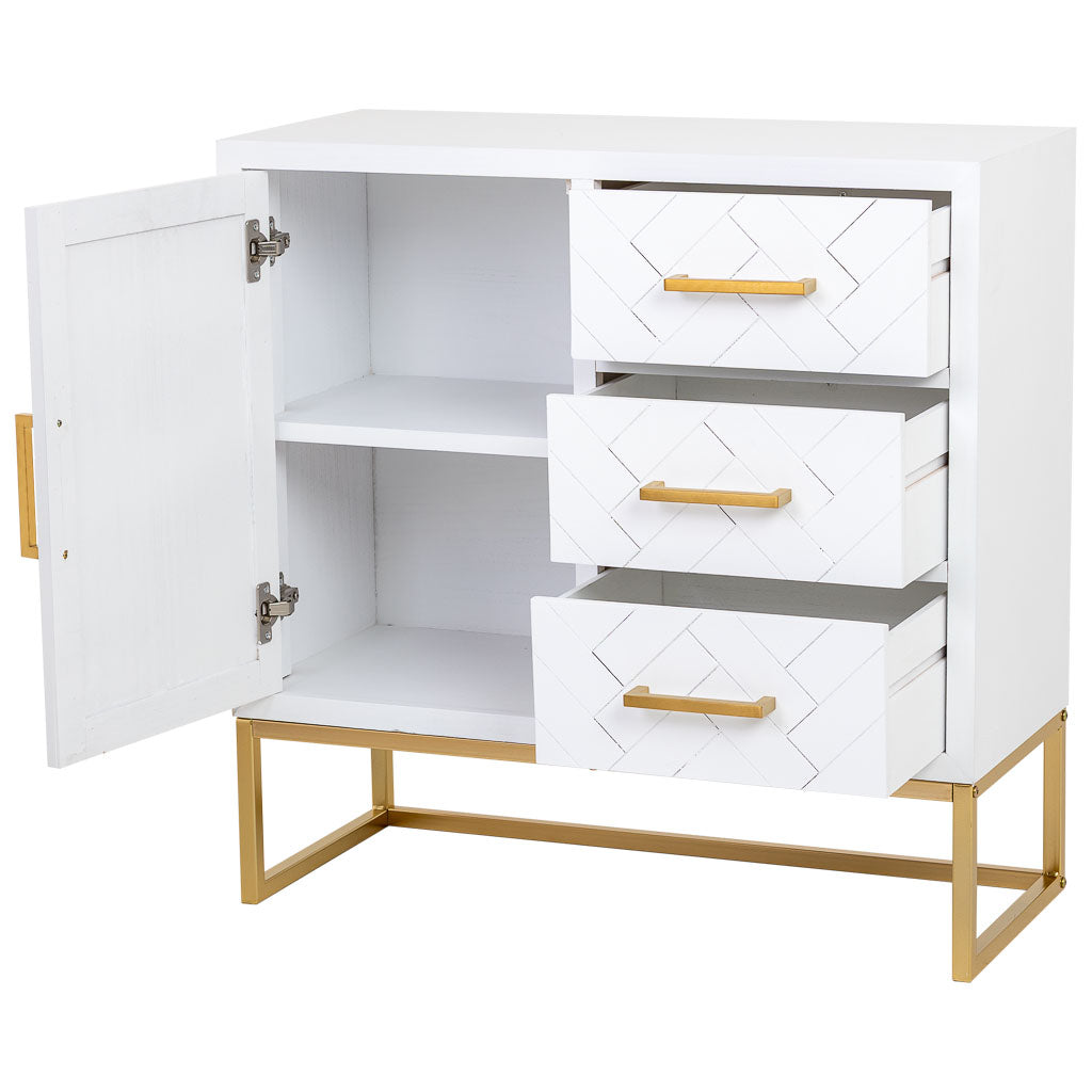 APARADOR MARTA DE MADERA Y METAL BLANCO 1 PUERTA + 3 CAJONES image 1