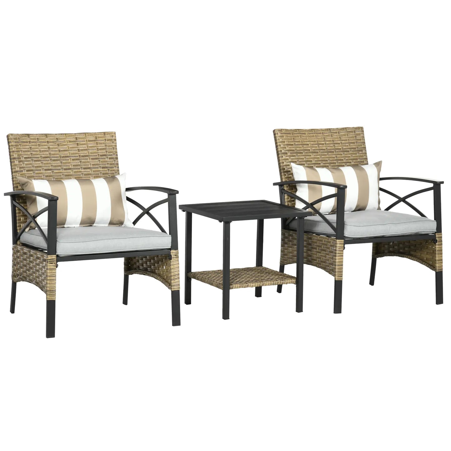 CONJUNTO DE JARDÍN RATÁN SINTÉTICO 2 SILLONES + MESA – MARRÓN image 2
